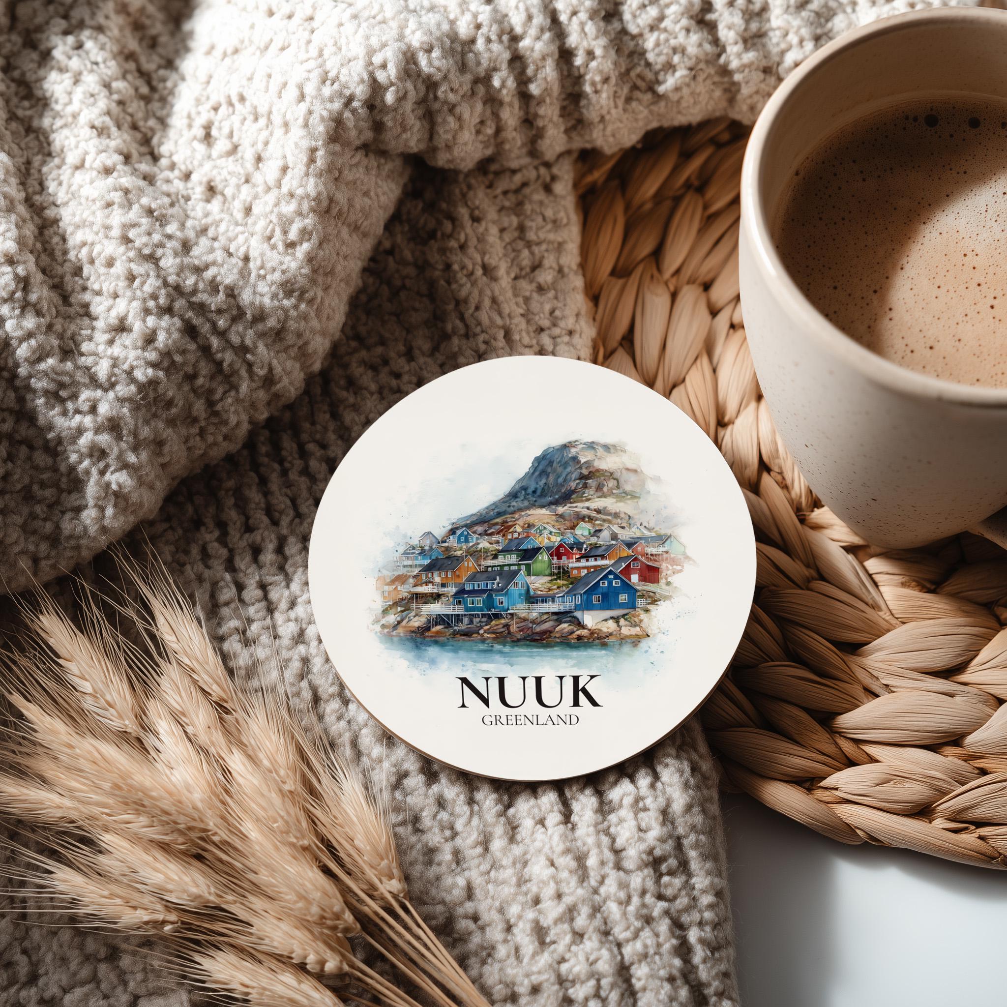 Nuuk Greenland Coaster, Watercolor Personalized Painting, Travel Gift Souvenir, Home Decor, Ceramic Set