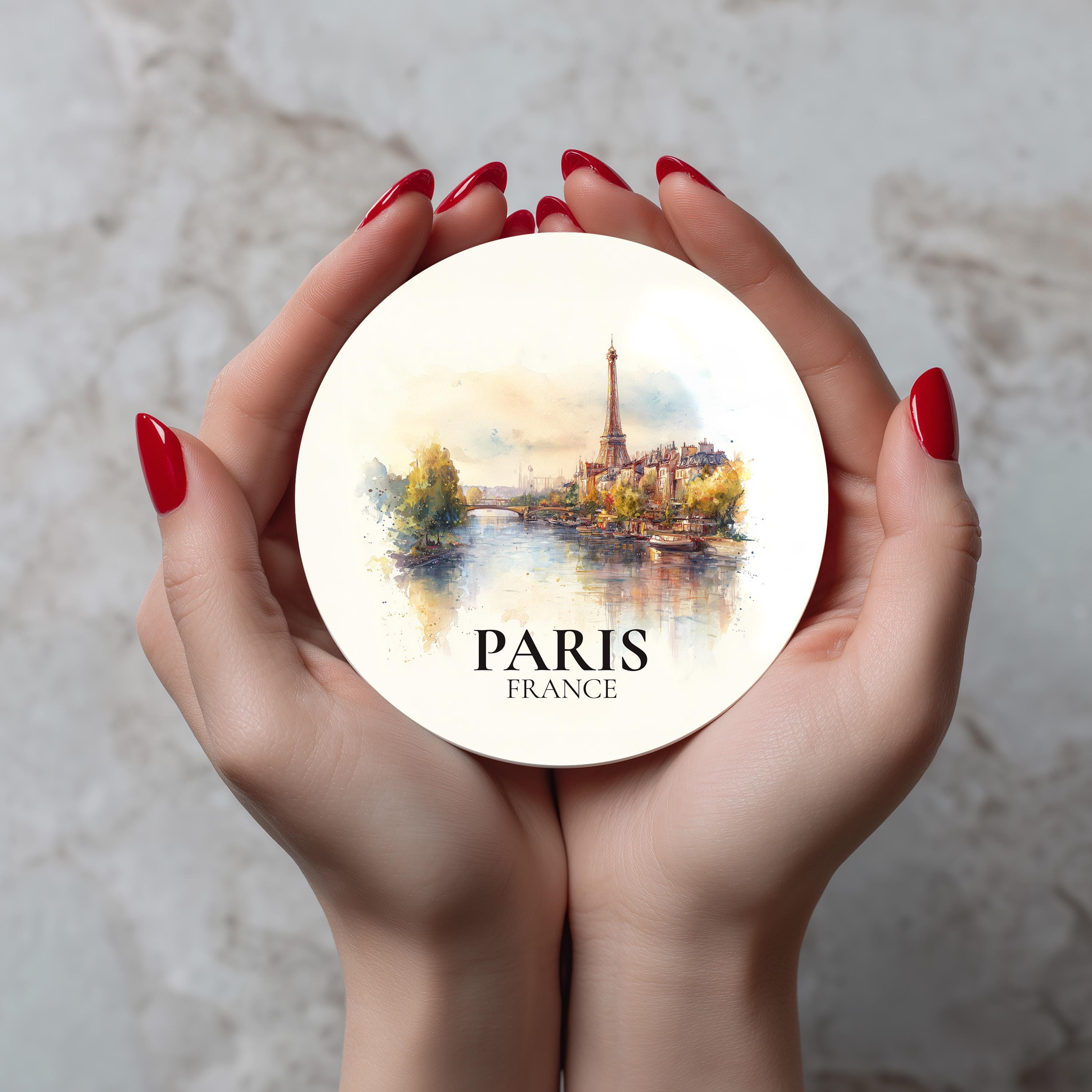 Paris France Coaster, Watercolor Personalized Painting, Travel Gift Souvenir, Home Decor, Ceramic Set