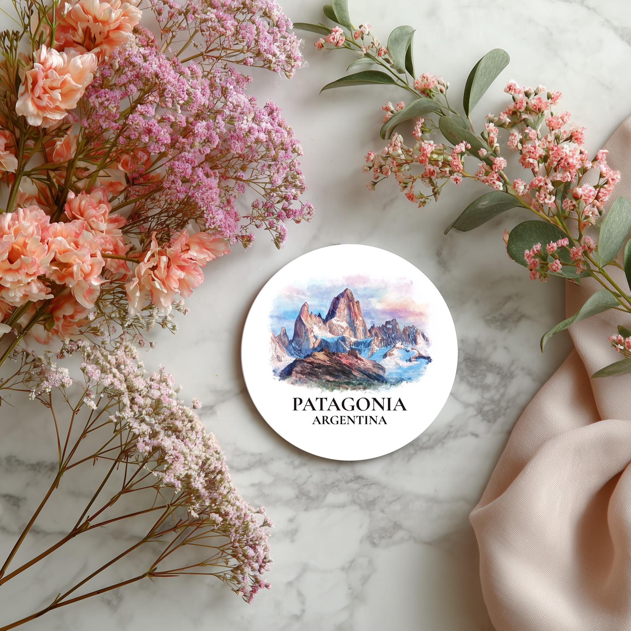 Patagonia Argentina Coaster, Watercolor Personalized Painting, Travel Gift Souvenir, Home Decor, Ceramic Set