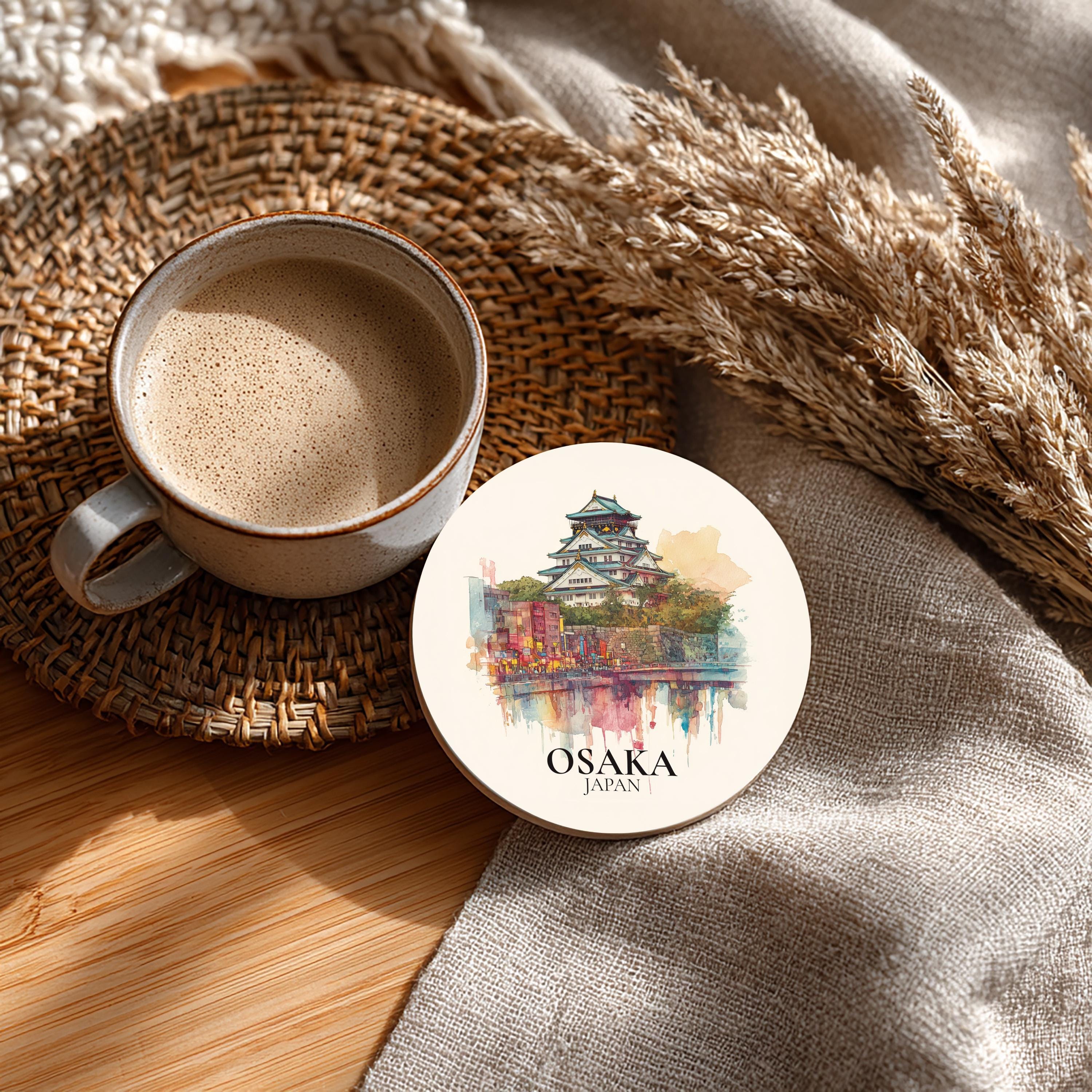 Osaka Japan2 Coaster, Watercolor Personalized Painting, Travel Gift Souvenir, Home Decor, Ceramic Set