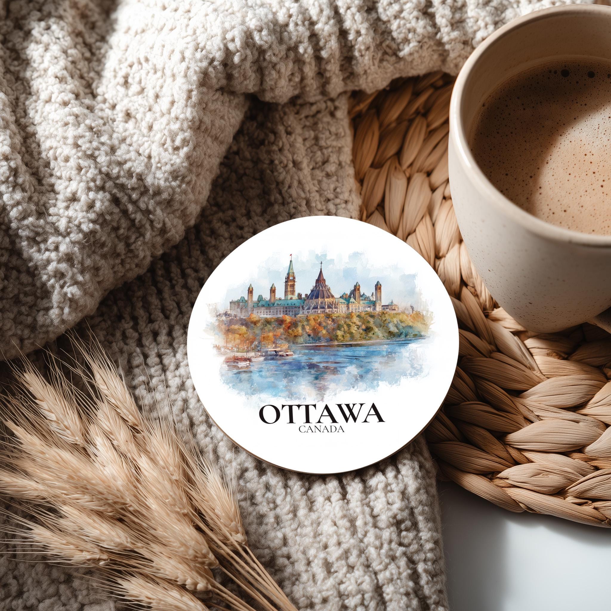 Ottawa Canada Coaster, Watercolor Personalized Painting, Travel Gift Souvenir, Home Decor, Ceramic Set