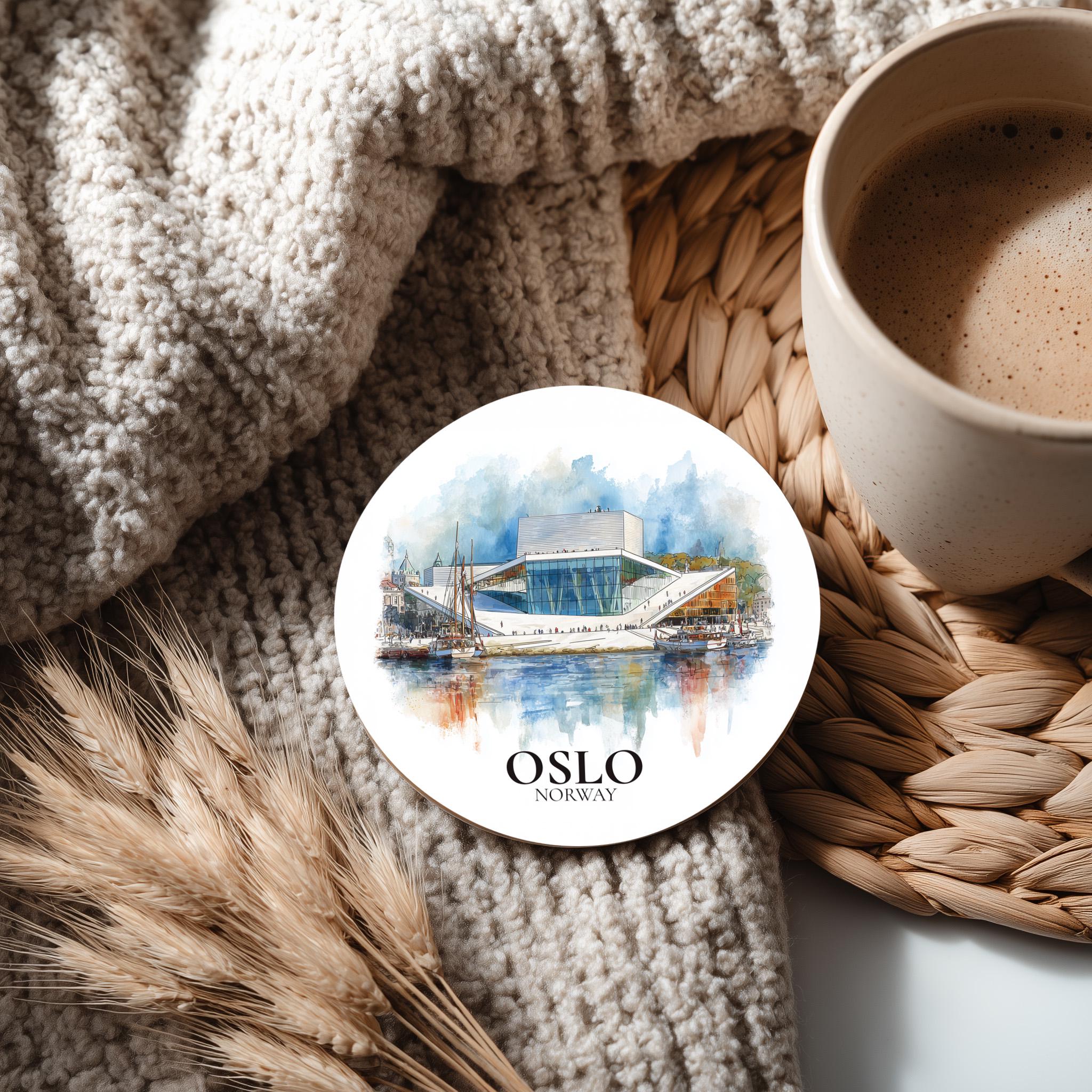 Oslo Norway Coaster, Watercolor Personalized Painting, Travel Gift Souvenir, Home Decor, Ceramic Set
