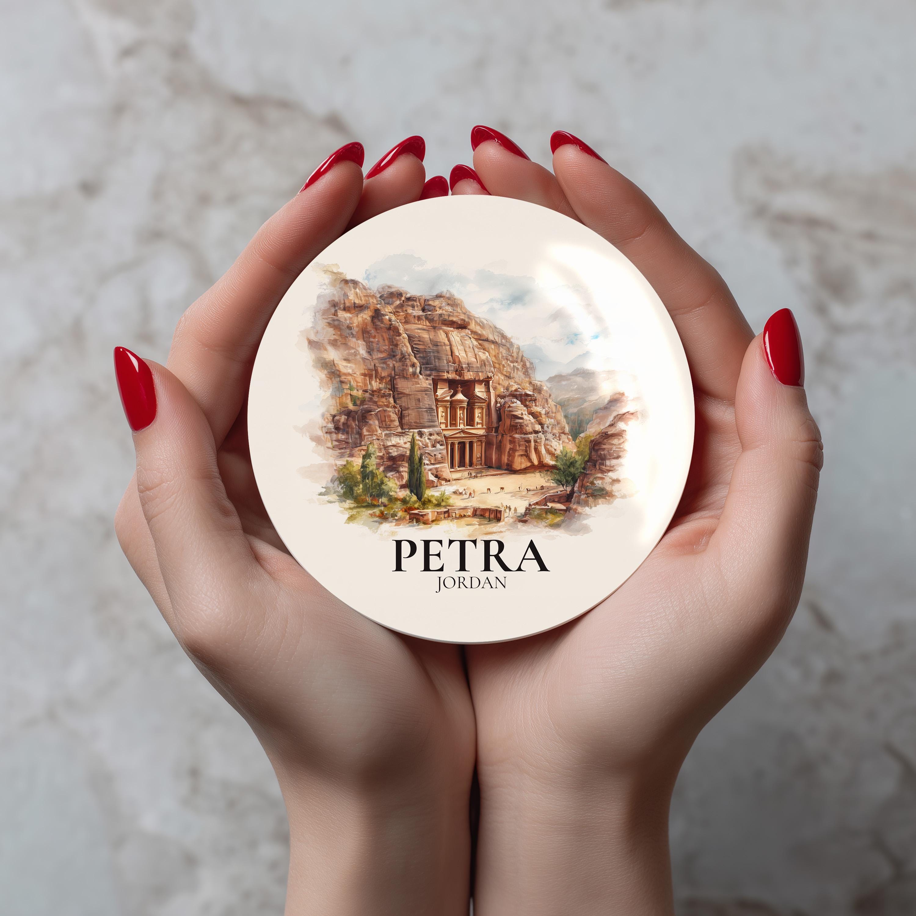 Petra Jordan Coaster, Watercolor Personalized Painting, Travel Gift Souvenir, Home Decor, Ceramic Set
