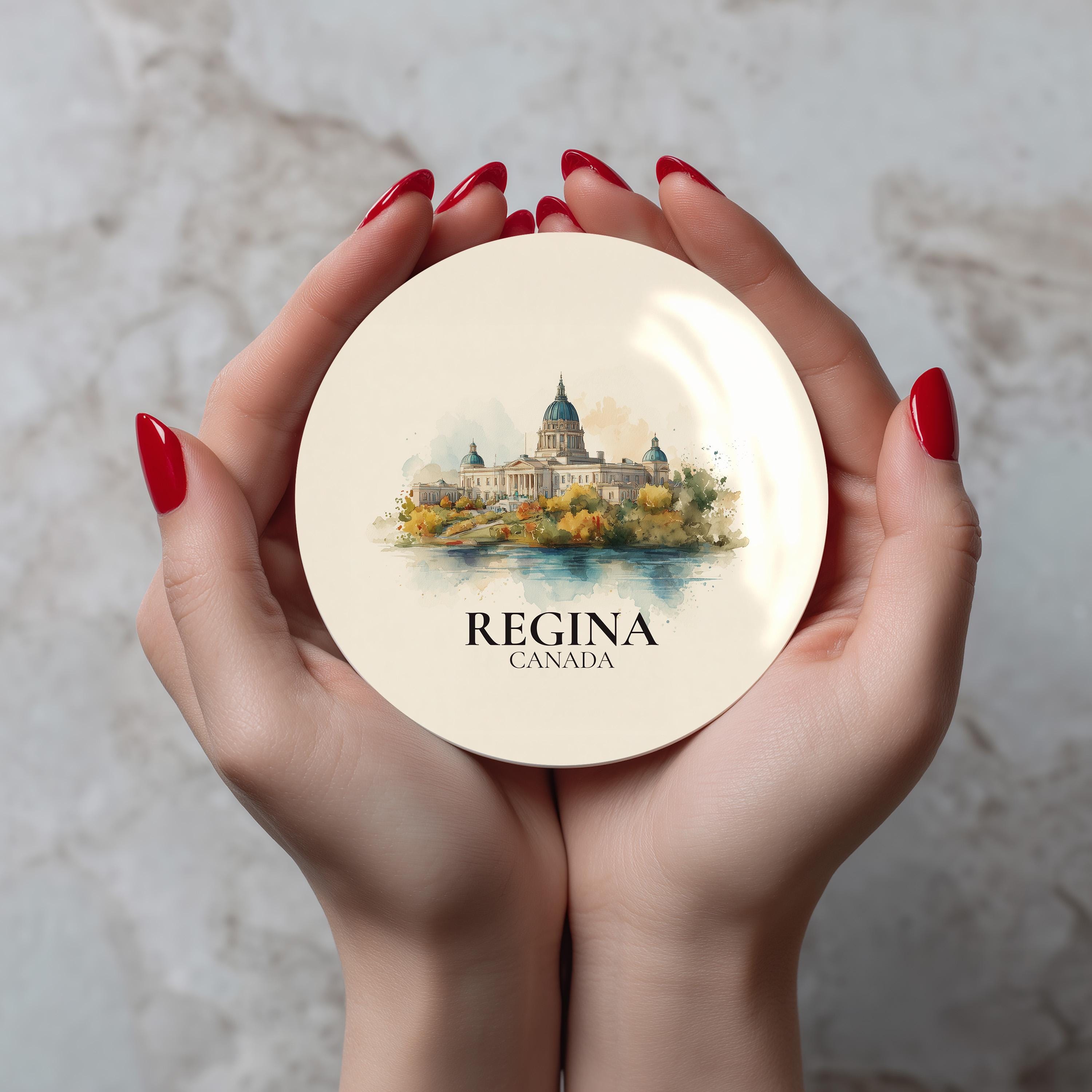 Regina Canada Saskatchewan Coaster, Watercolor Personalized Painting, Travel Gift Souvenir, Home Decor, Ceramic Set