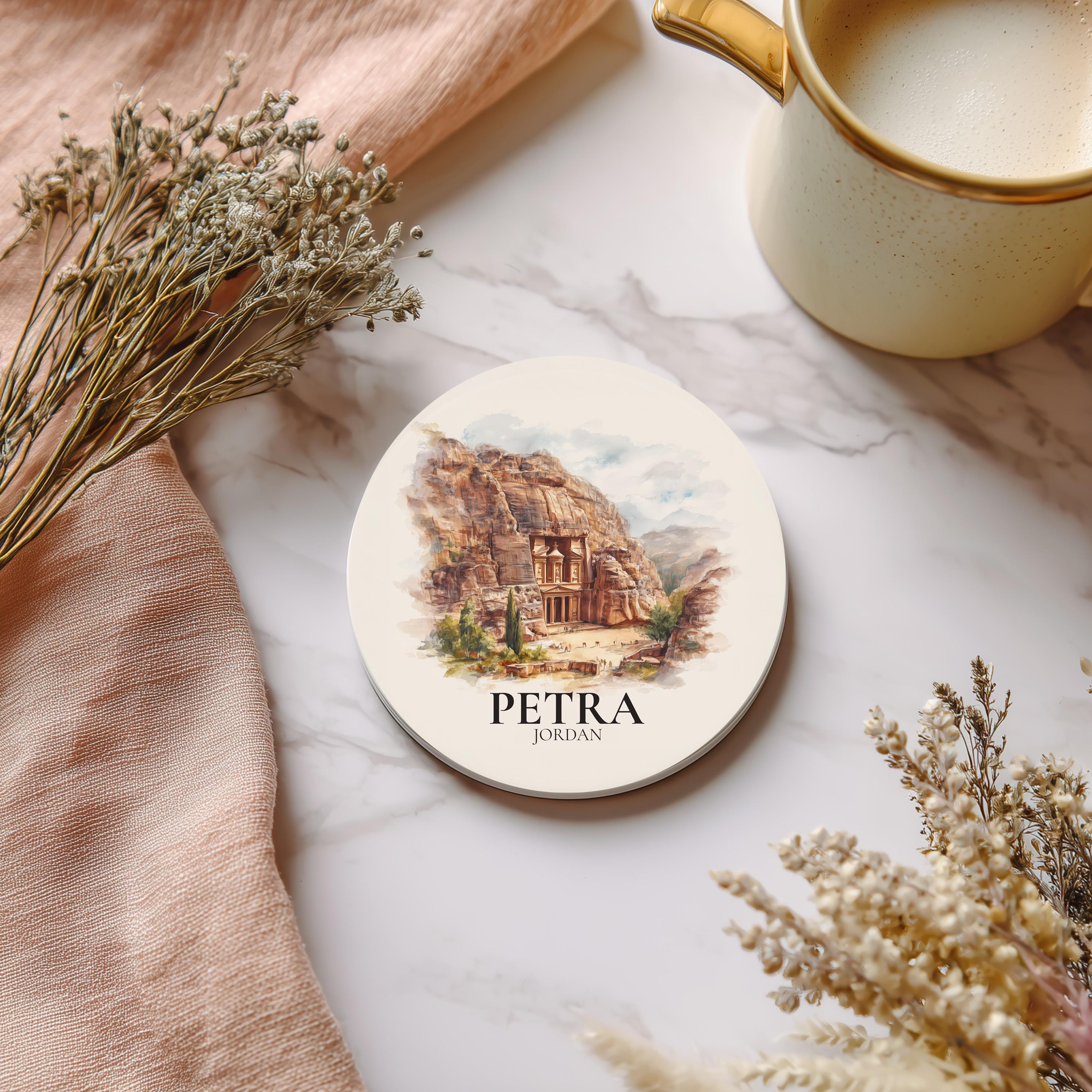 Petra Jordan Coaster, Watercolor Personalized Painting, Travel Gift Souvenir, Home Decor, Ceramic Set