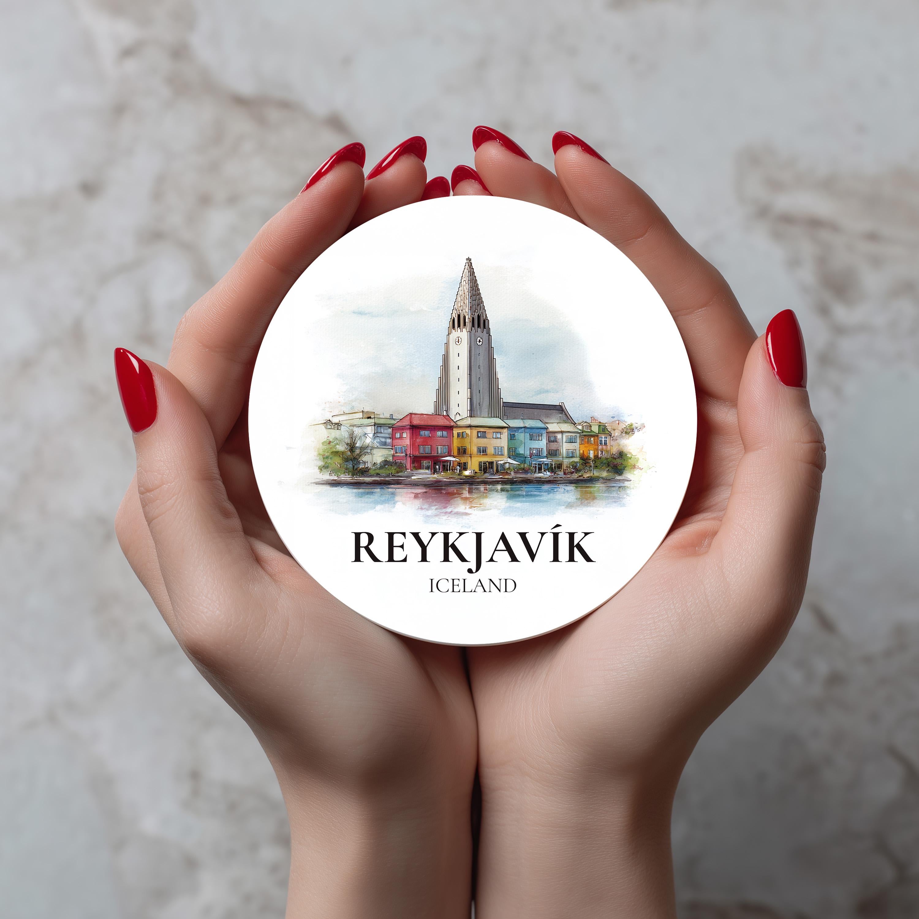 Reykjavik Iceland Coaster, Watercolor Personalized Painting, Travel Gift Souvenir, Home Decor, Ceramic Set