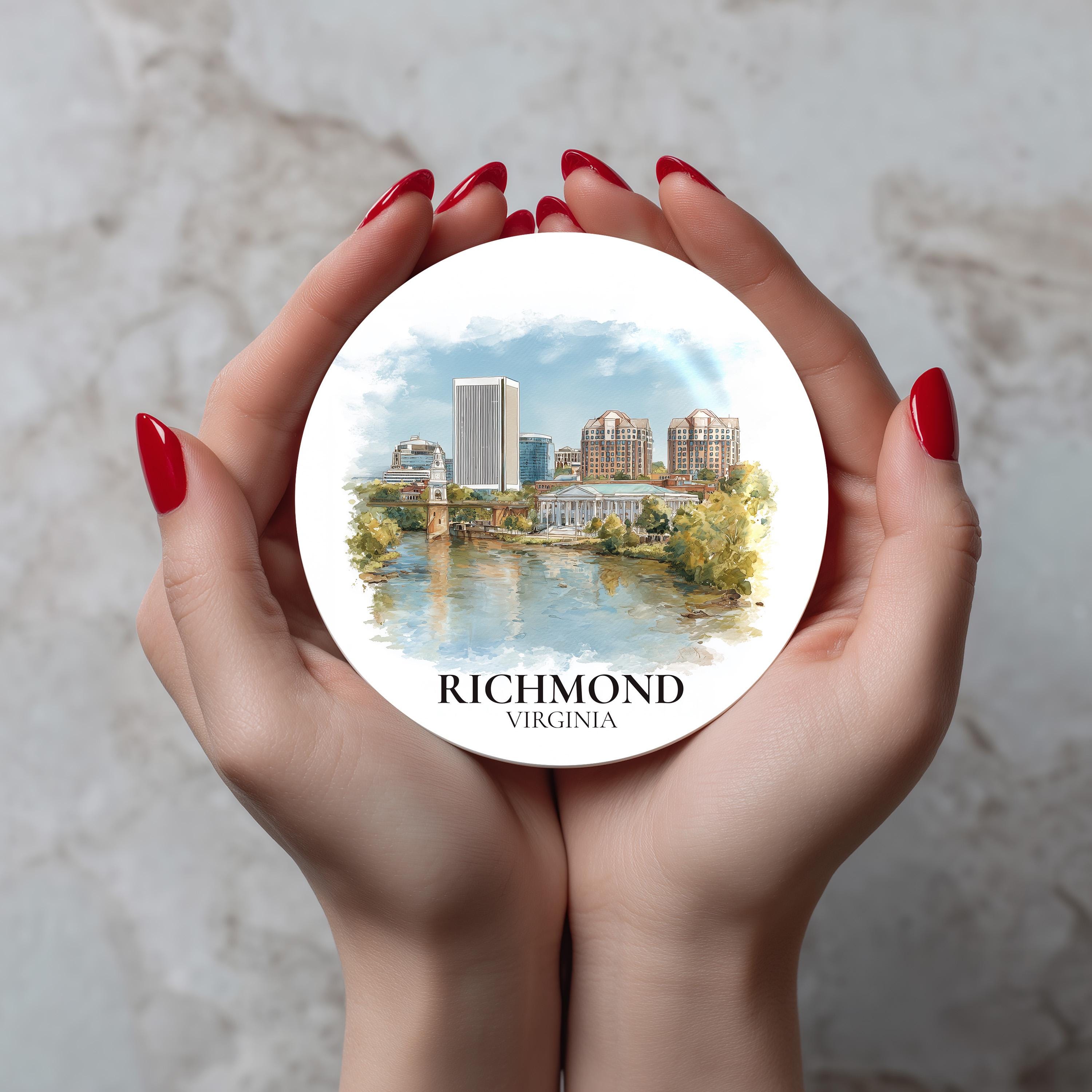 Richmond Virginia Coaster, Watercolor Personalized Painting, Travel Gift Souvenir, Home Decor, Ceramic Set