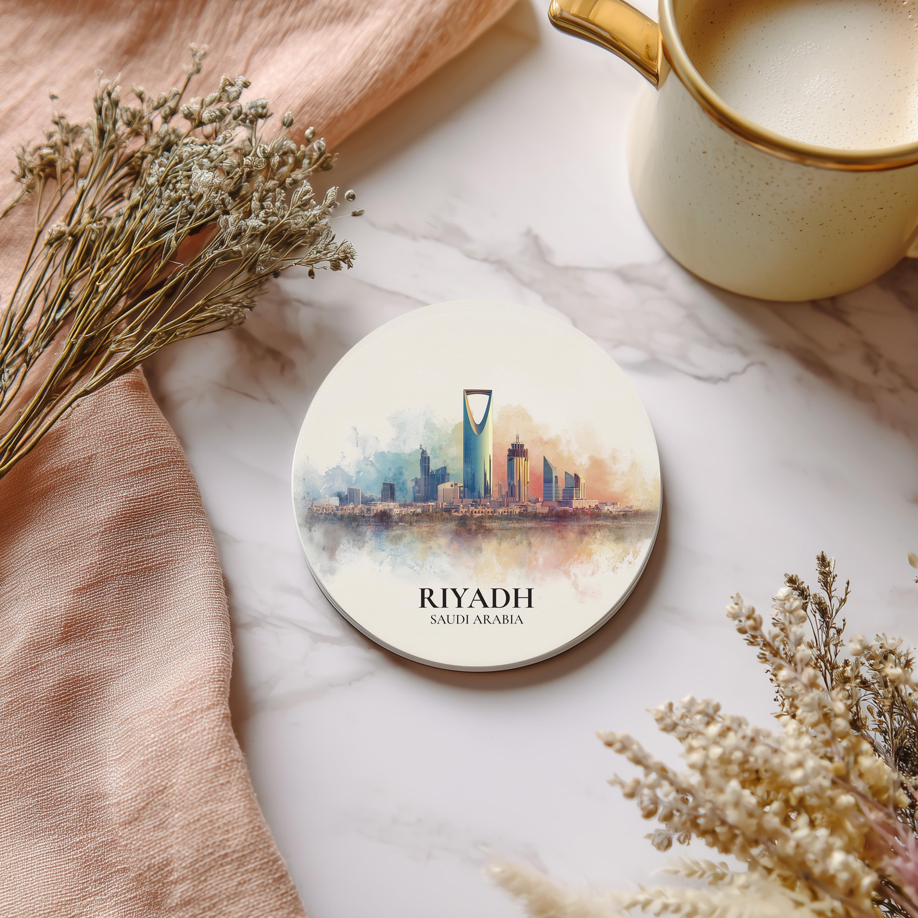 Riyadh Saudi Arabia Coaster, Watercolor Personalized Painting, Travel Gift Souvenir, Home Decor, Ceramic Set