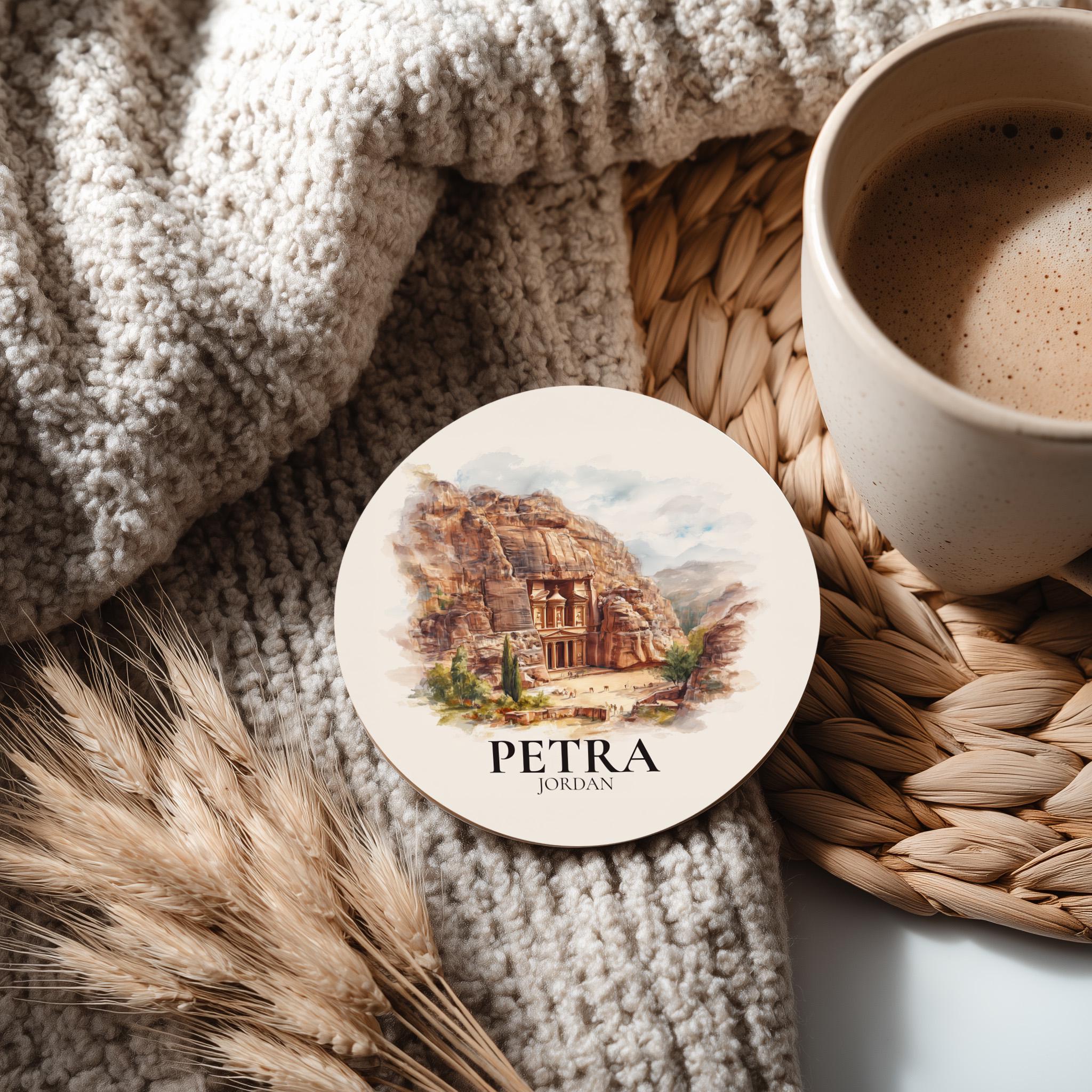 Petra Jordan Coaster, Watercolor Personalized Painting, Travel Gift Souvenir, Home Decor, Ceramic Set