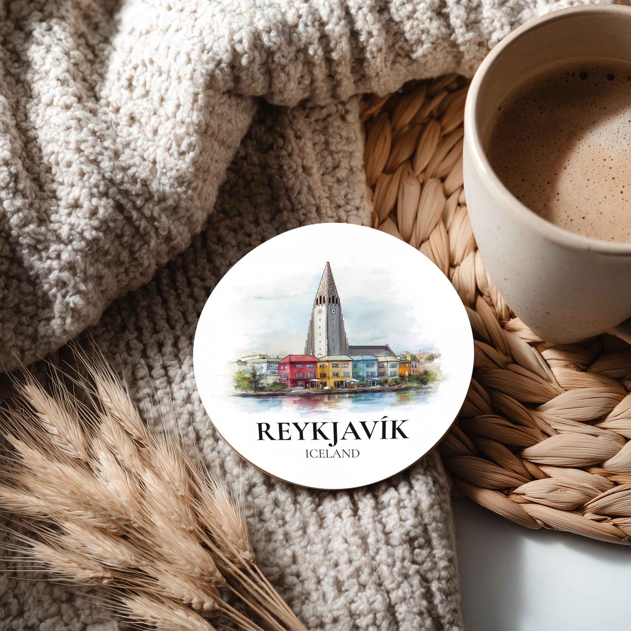 Reykjavik Iceland Coaster, Watercolor Personalized Painting, Travel Gift Souvenir, Home Decor, Ceramic Set