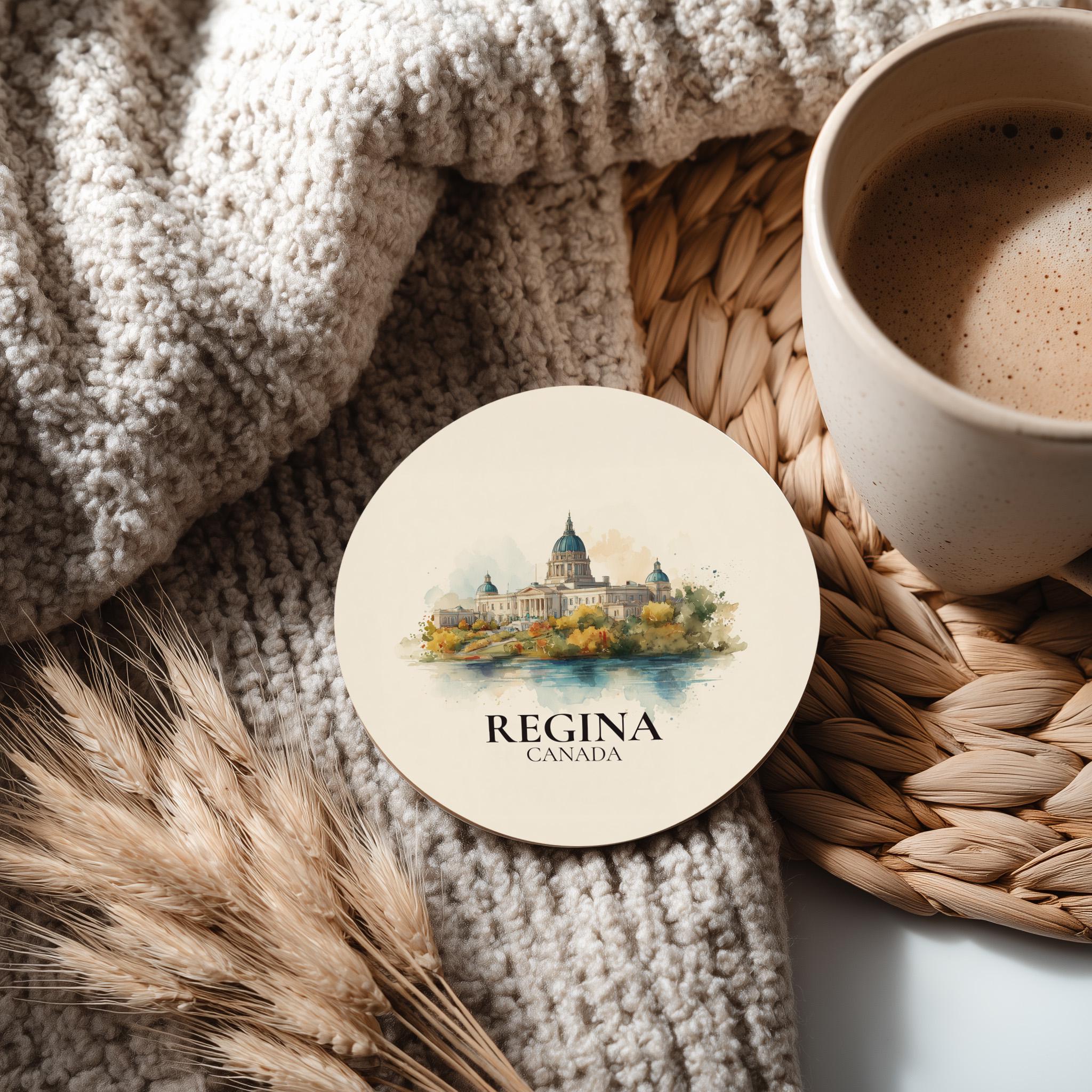 Regina Canada Saskatchewan Coaster, Watercolor Personalized Painting, Travel Gift Souvenir, Home Decor, Ceramic Set