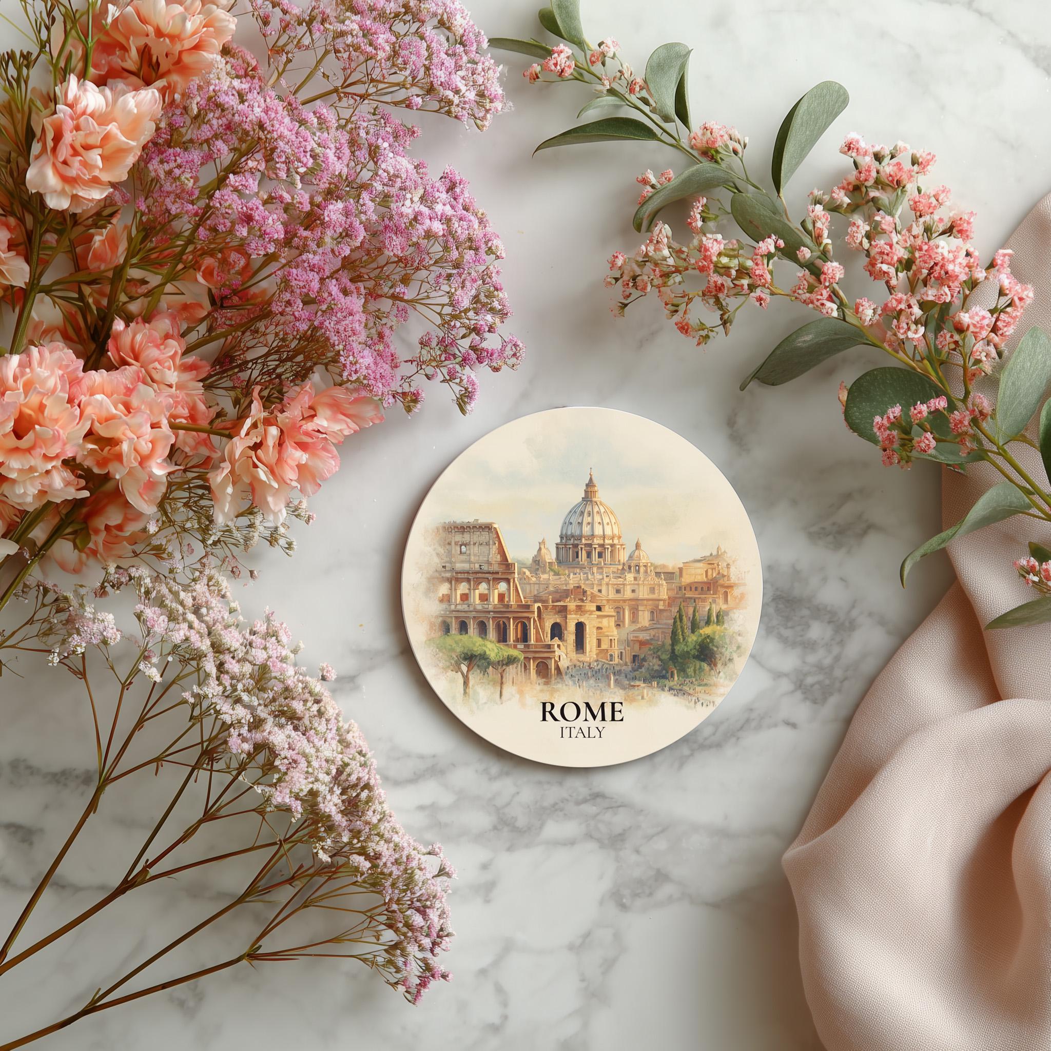 Rome Italy Coaster, Watercolor Personalized Painting, Travel Gift Souvenir, Home Decor, Ceramic Set