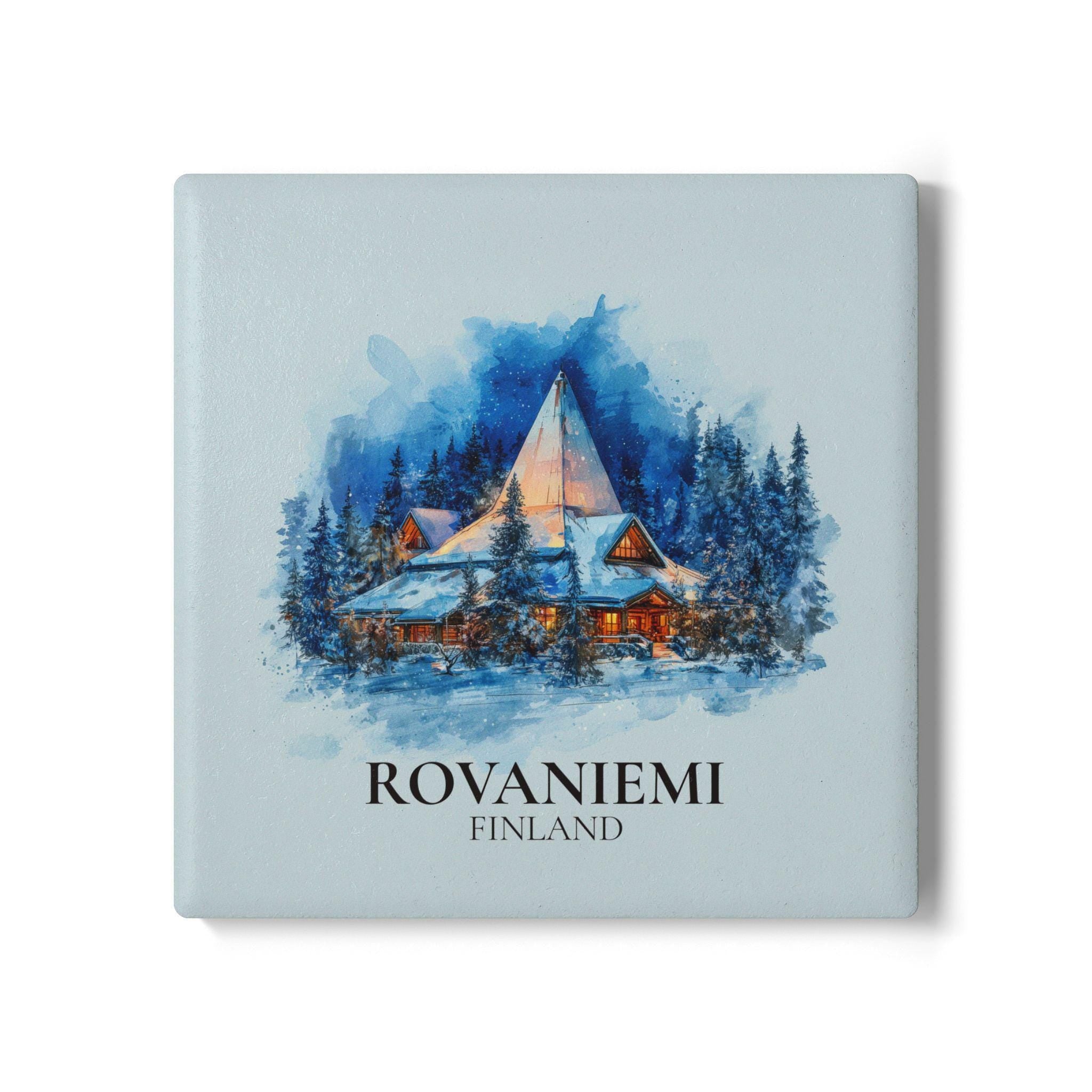 Rovaniemi Finland Coaster, Watercolor Personalized Painting, Travel Gift Souvenir, Home Decor, Ceramic Set