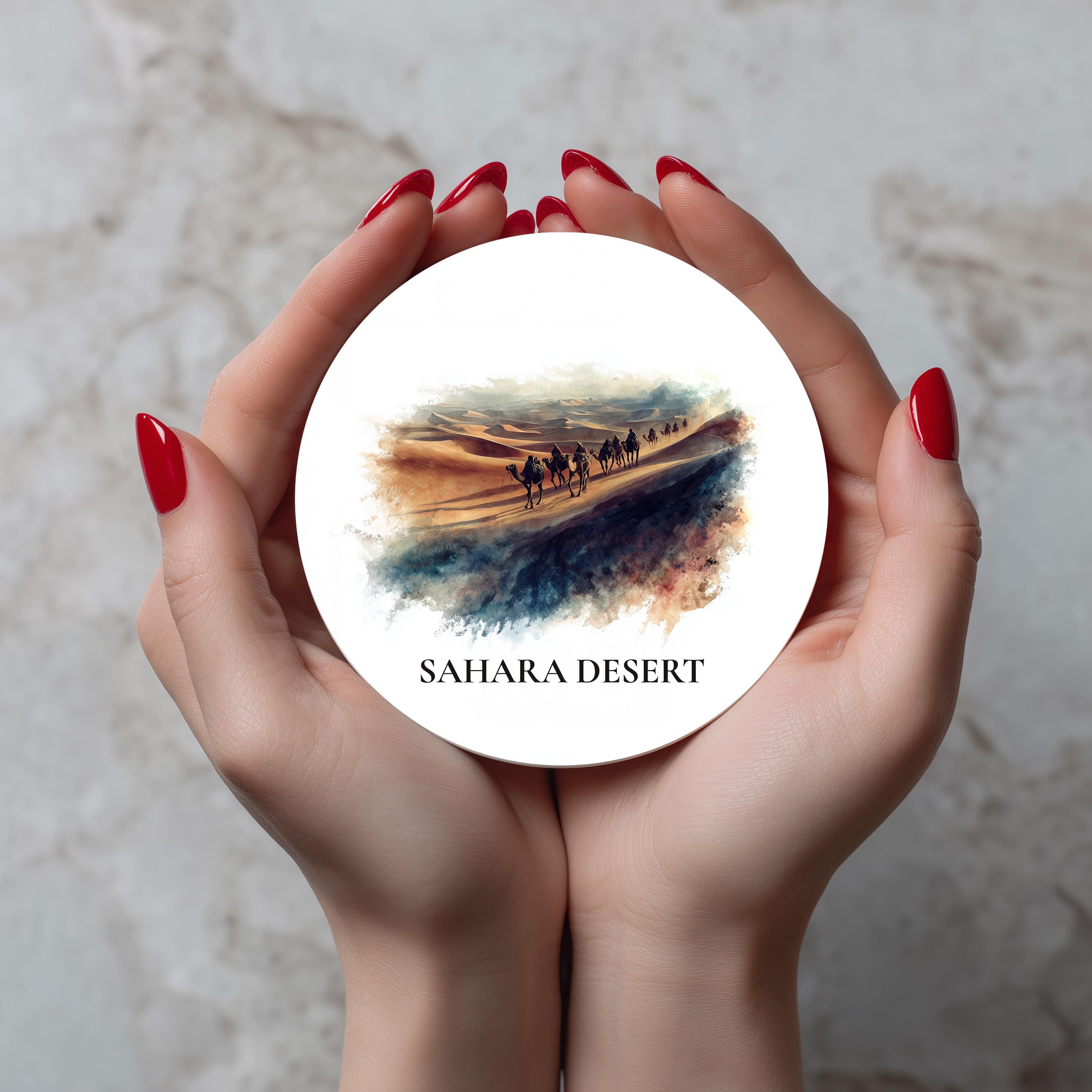 Sahara Desert Coaster, Watercolor Personalized Painting, Travel Gift Souvenir, Home Decor, Ceramic Set