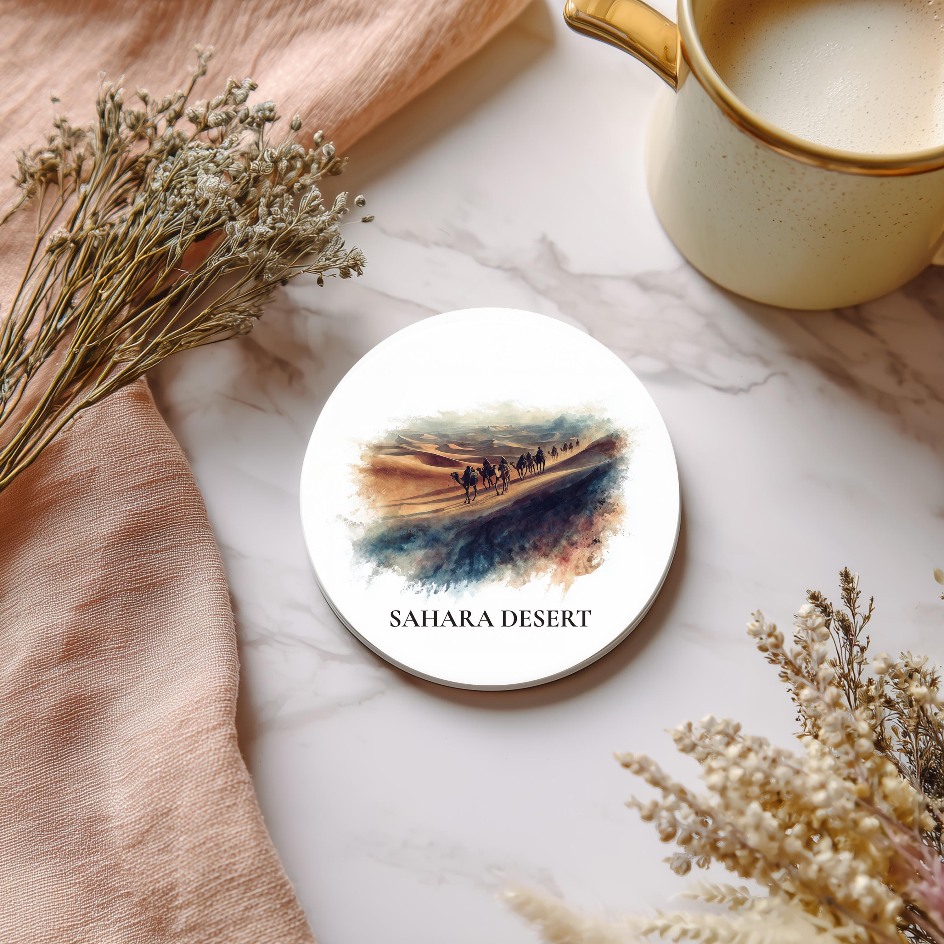Sahara Desert Coaster, Watercolor Personalized Painting, Travel Gift Souvenir, Home Decor, Ceramic Set