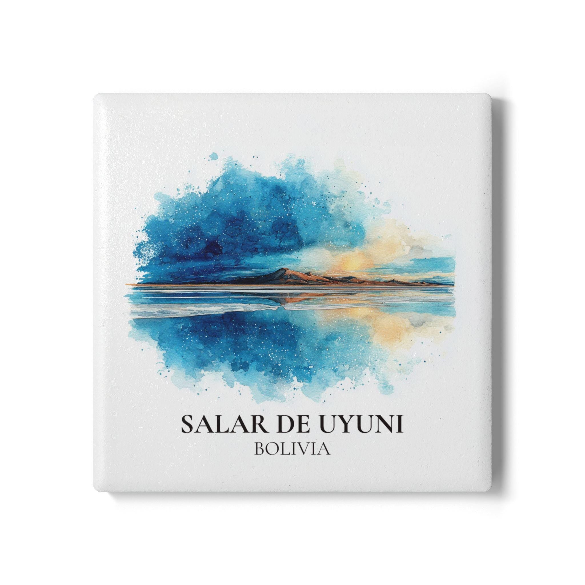 Salar de Uyuni Bolivia Coaster, Watercolor Personalized Painting, Travel Gift Souvenir, Home Decor, Ceramic Set