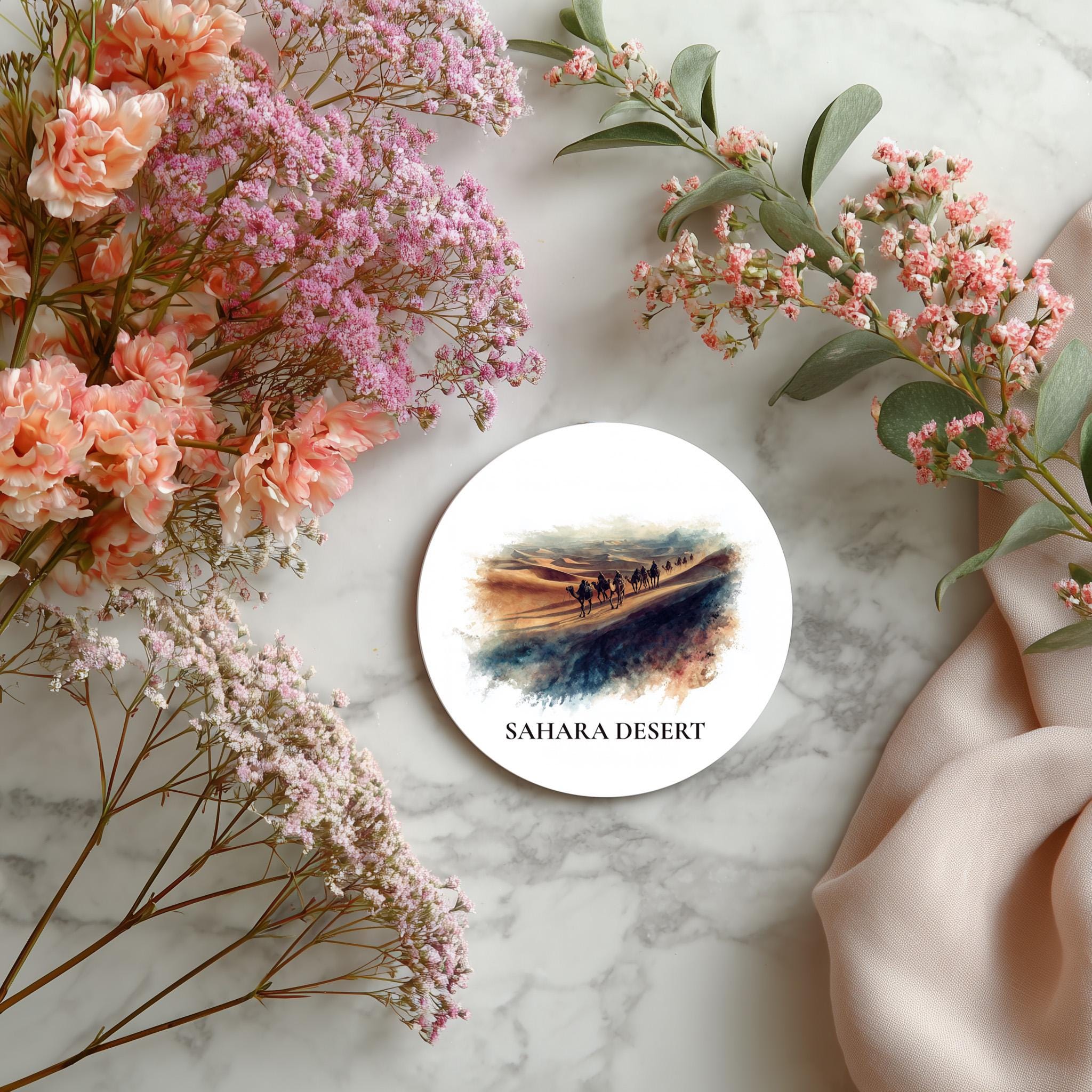 Sahara Desert Coaster, Watercolor Personalized Painting, Travel Gift Souvenir, Home Decor, Ceramic Set