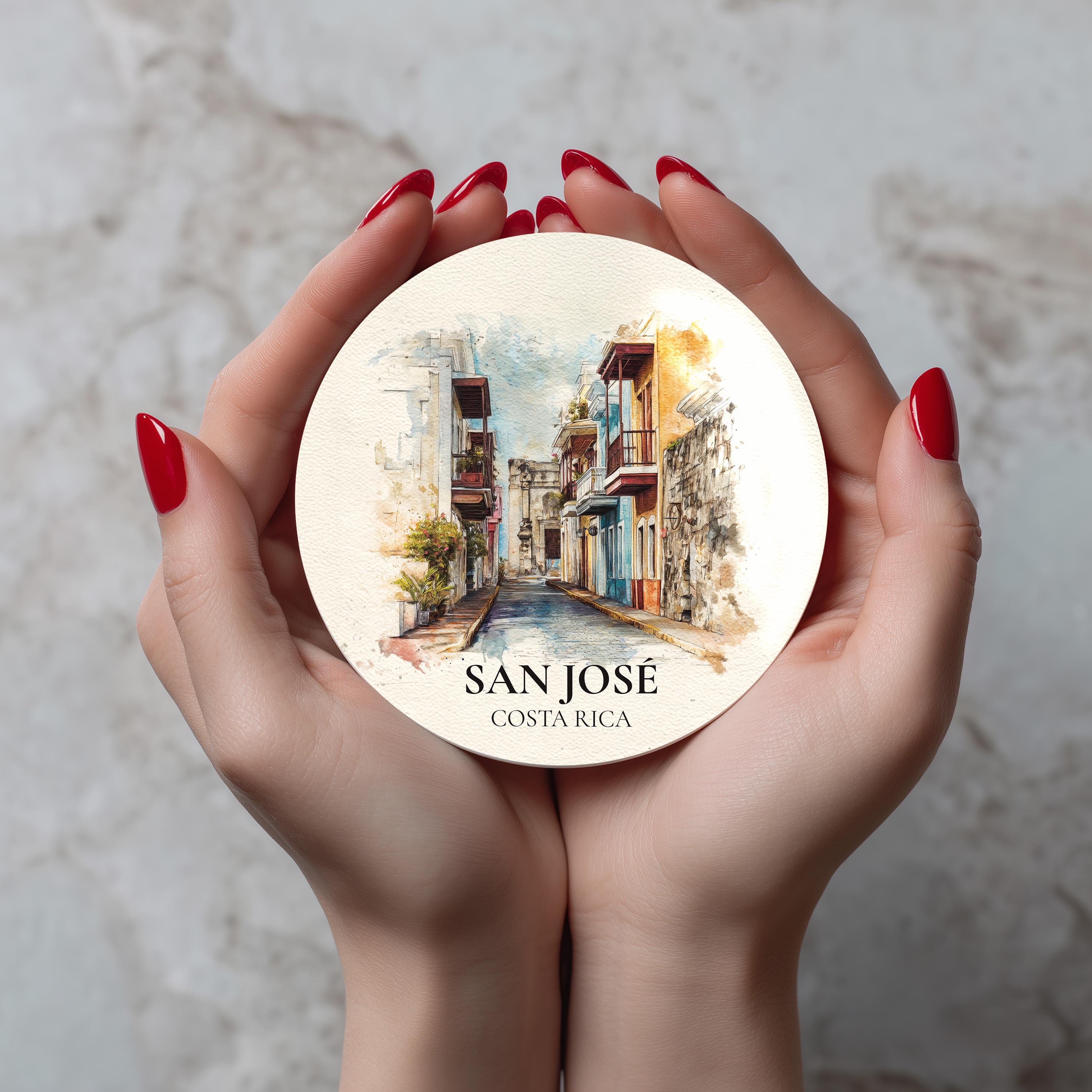 San Jose Costa Rica Coaster, Watercolor Personalized Painting, Travel Gift Souvenir, Home Decor, Ceramic Set
