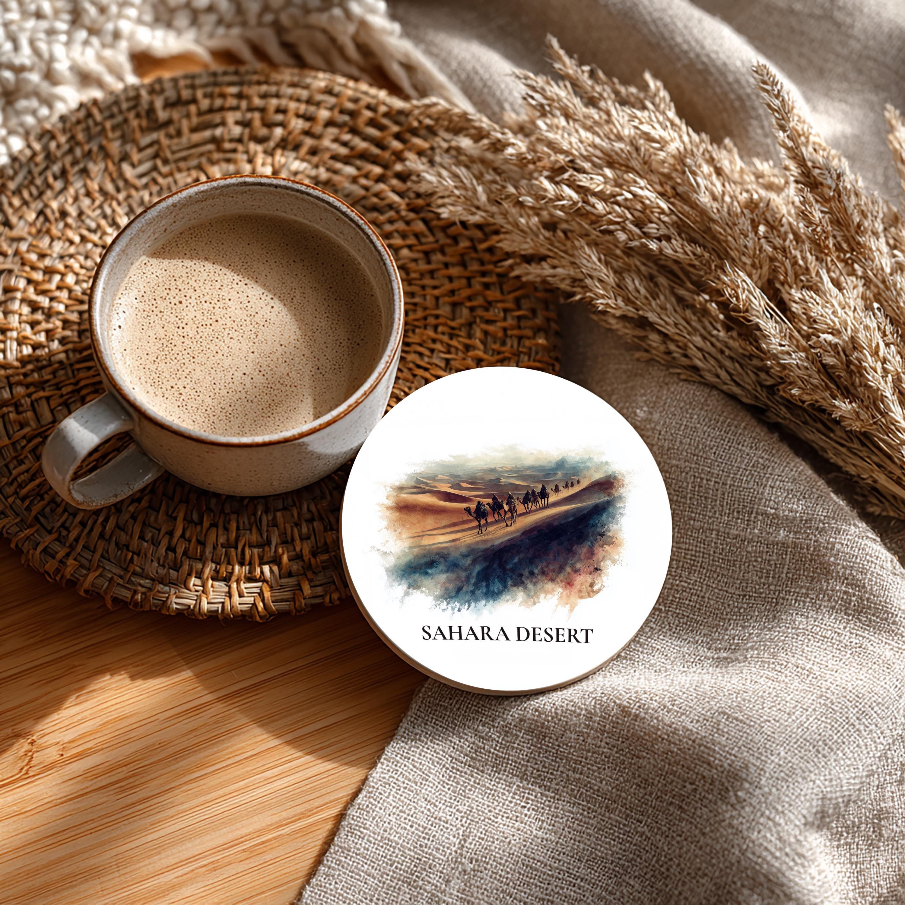 Sahara Desert Coaster, Watercolor Personalized Painting, Travel Gift Souvenir, Home Decor, Ceramic Set