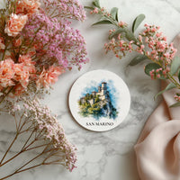 San Marino Coaster, Watercolor Personalized Painting, Travel Gift Souvenir, Home Decor, Ceramic Set