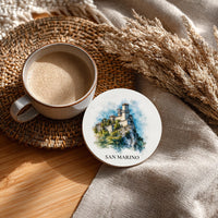San Marino Coaster, Watercolor Personalized Painting, Travel Gift Souvenir, Home Decor, Ceramic Set