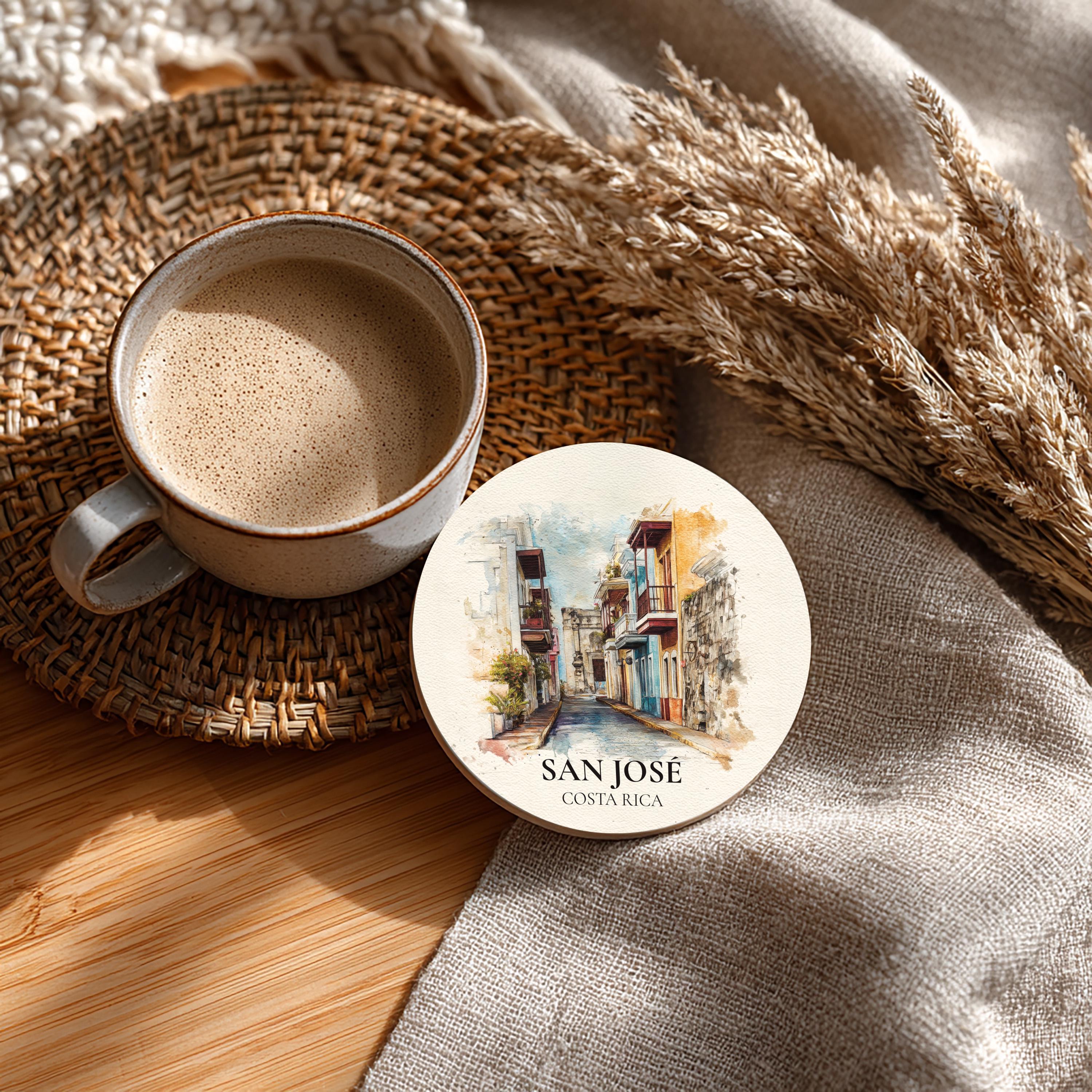 San Jose Costa Rica Coaster, Watercolor Personalized Painting, Travel Gift Souvenir, Home Decor, Ceramic Set
