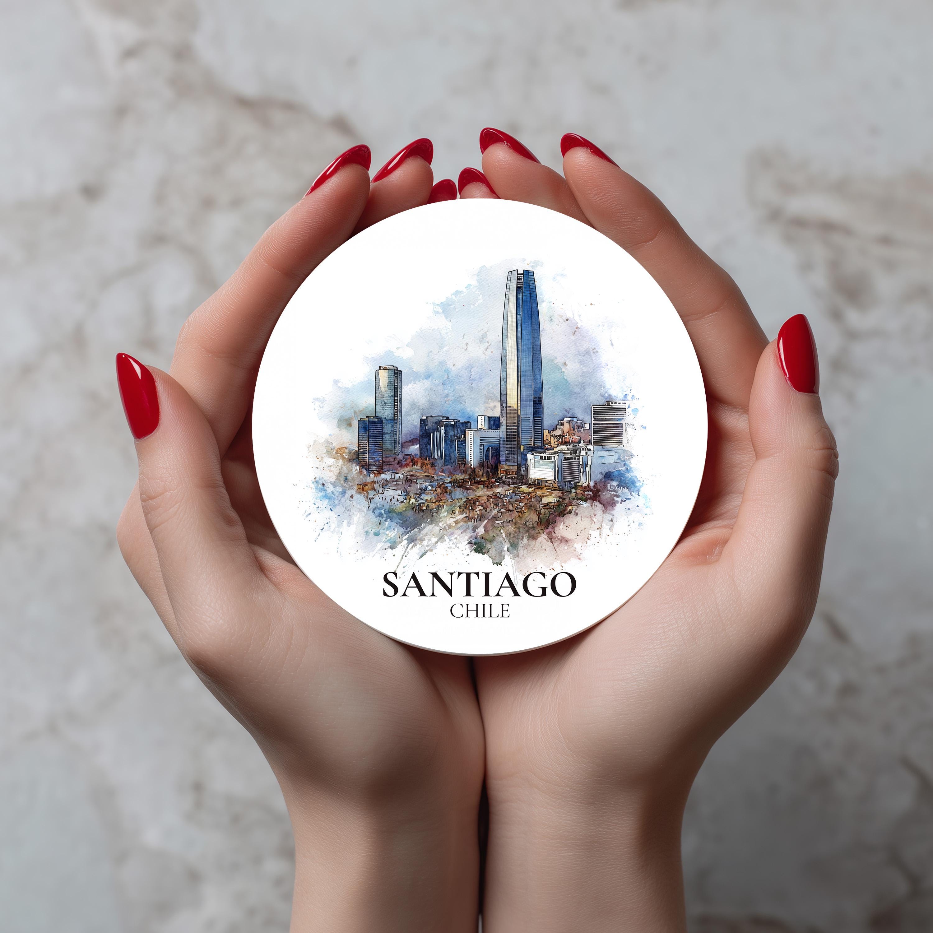 Santiago Chile Coaster, Watercolor Personalized Painting, Travel Gift Souvenir, Home Decor, Ceramic Set