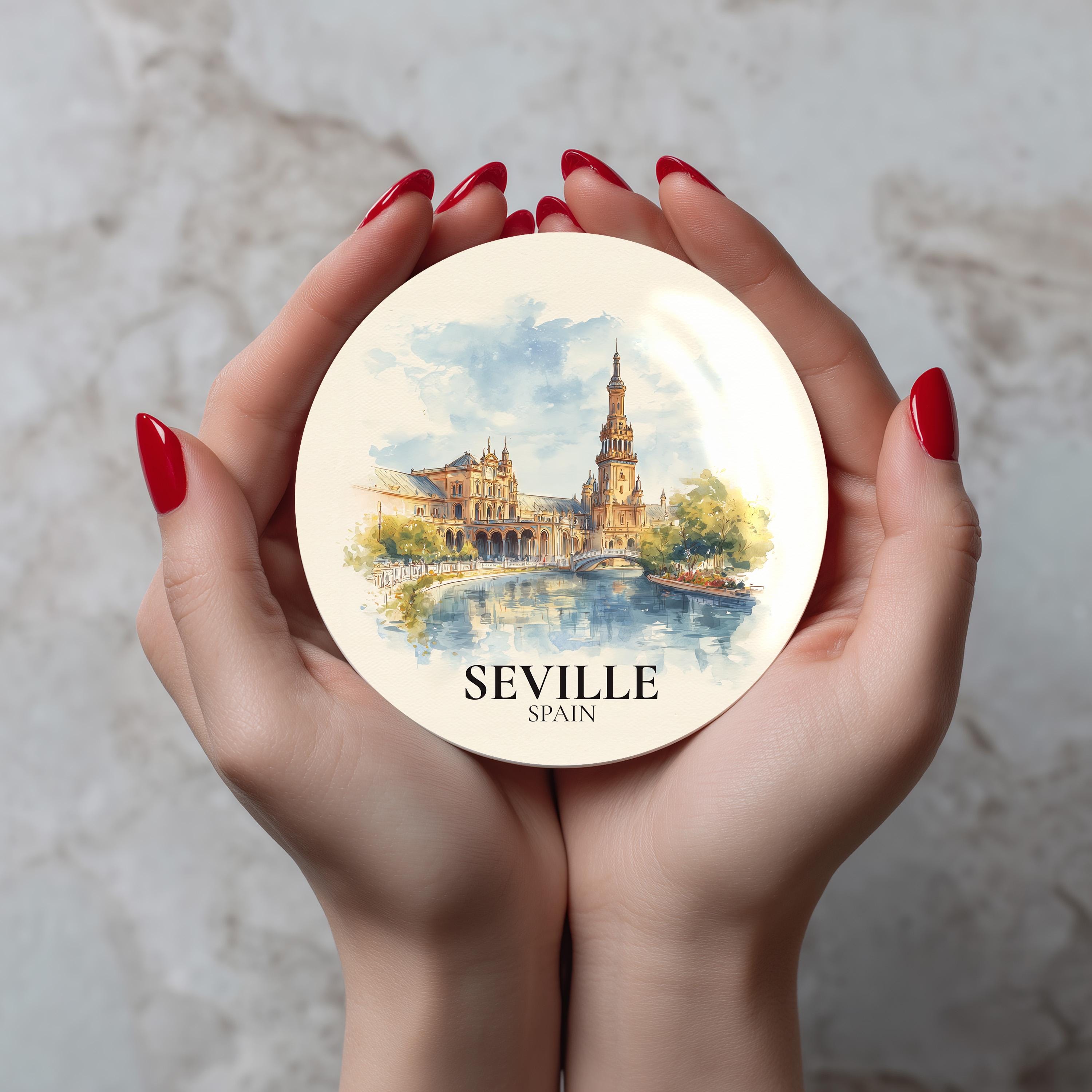 Seville Spain2 Coaster, Watercolor Personalized Painting, Travel Gift Souvenir, Home Decor, Ceramic Set