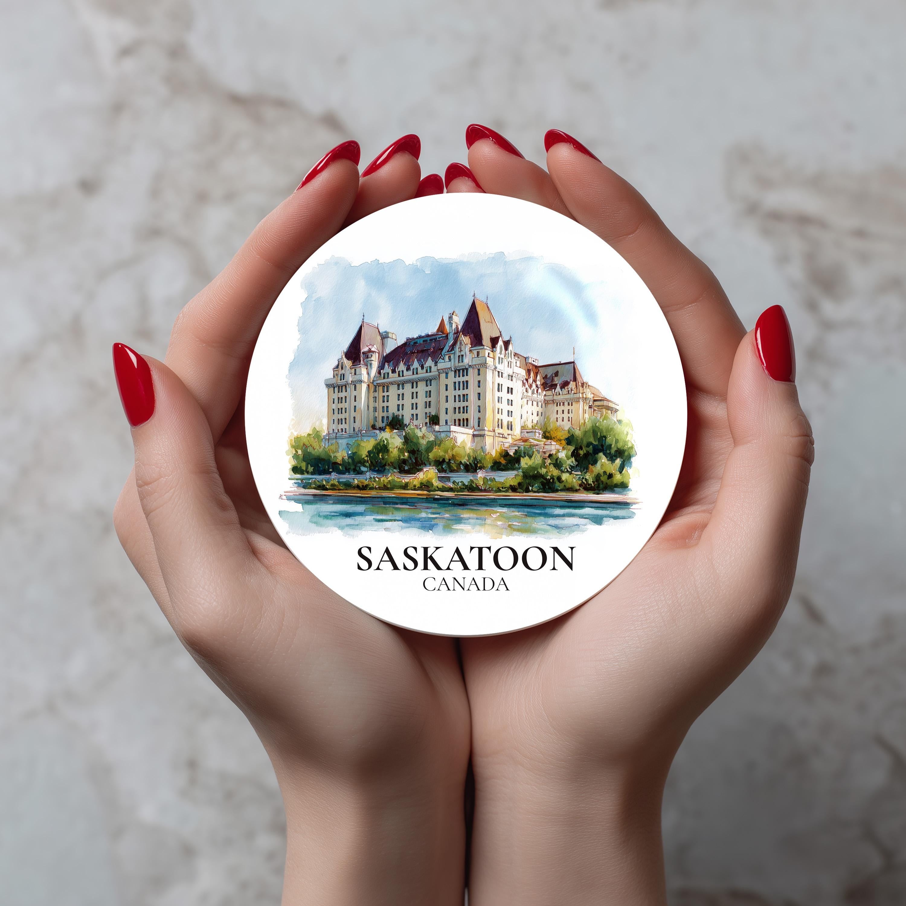 Saskatoon Saskatchewan Coaster, Watercolor Personalized Painting, Travel Gift Souvenir, Home Decor, Ceramic Set