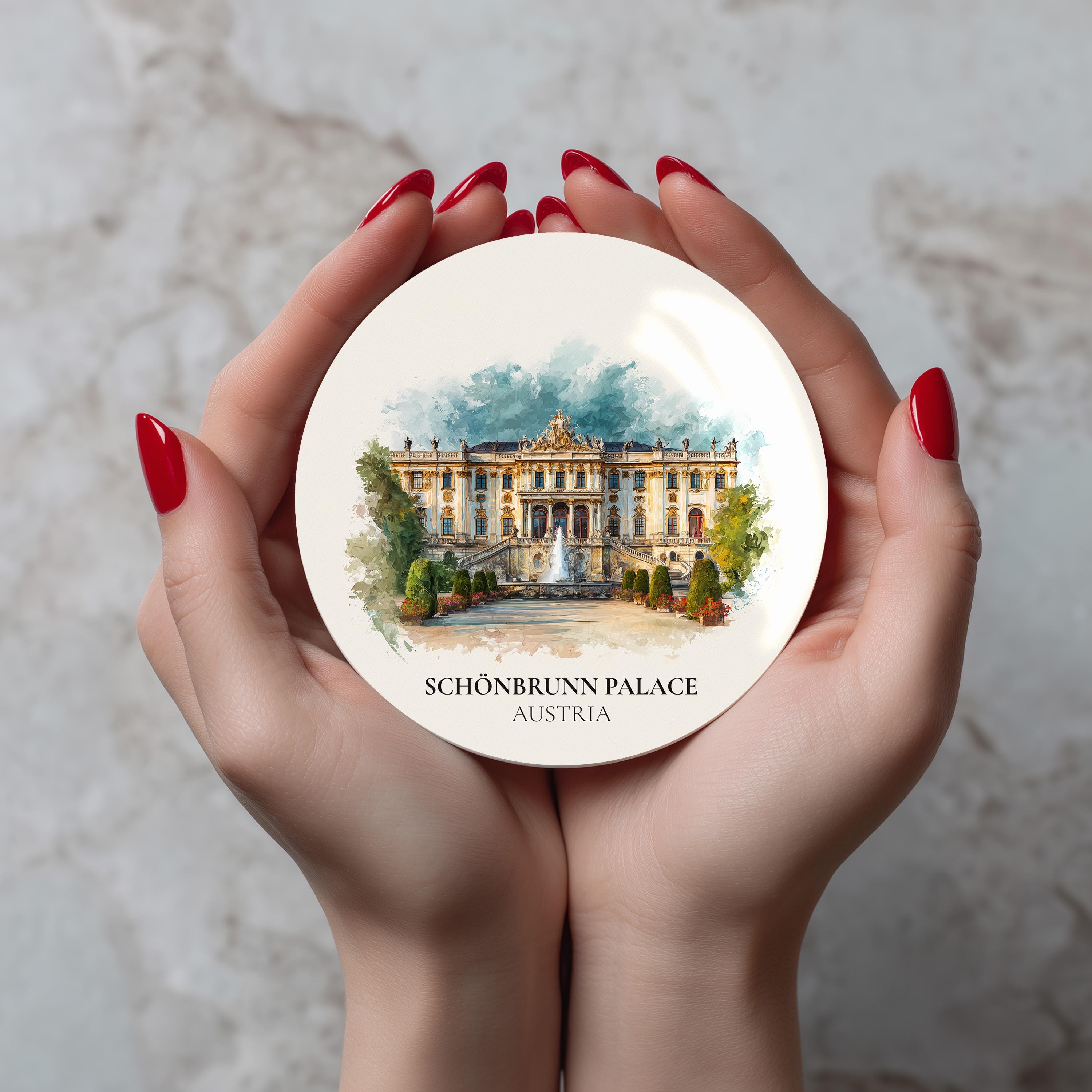 Schonbrunn Palace Austria Coaster, Watercolor Personalized Painting, Travel Gift Souvenir, Home Decor, Ceramic Set