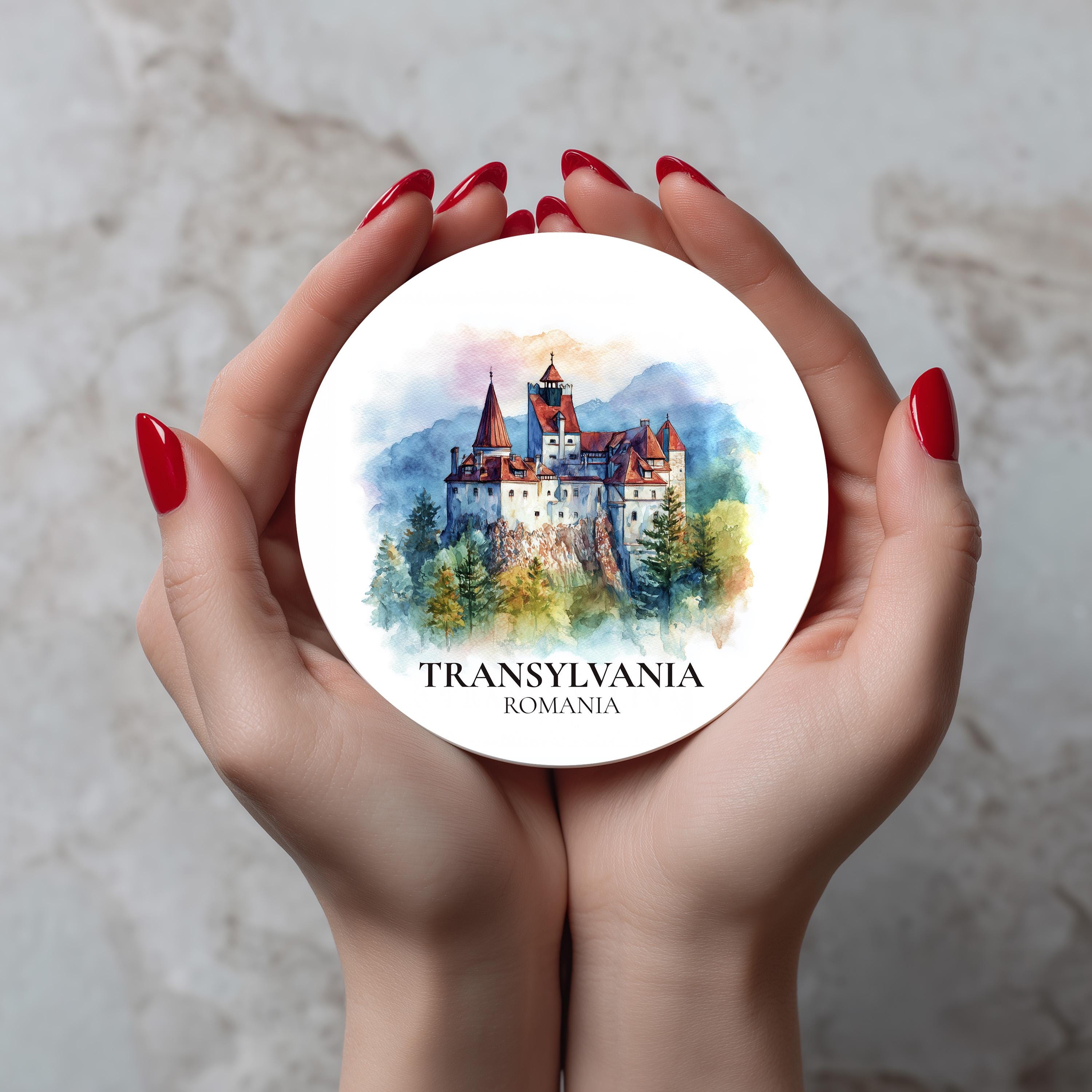 Transylvania Romania Coaster, Watercolor Personalized Painting, Travel Gift Souvenir, Home Decor, Ceramic Set
