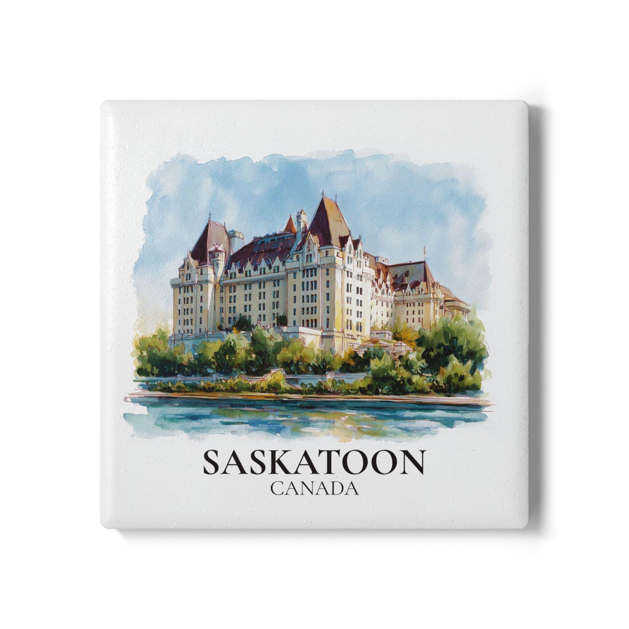 Saskatoon Saskatchewan Coaster, Watercolor Personalized Painting, Travel Gift Souvenir, Home Decor, Ceramic Set