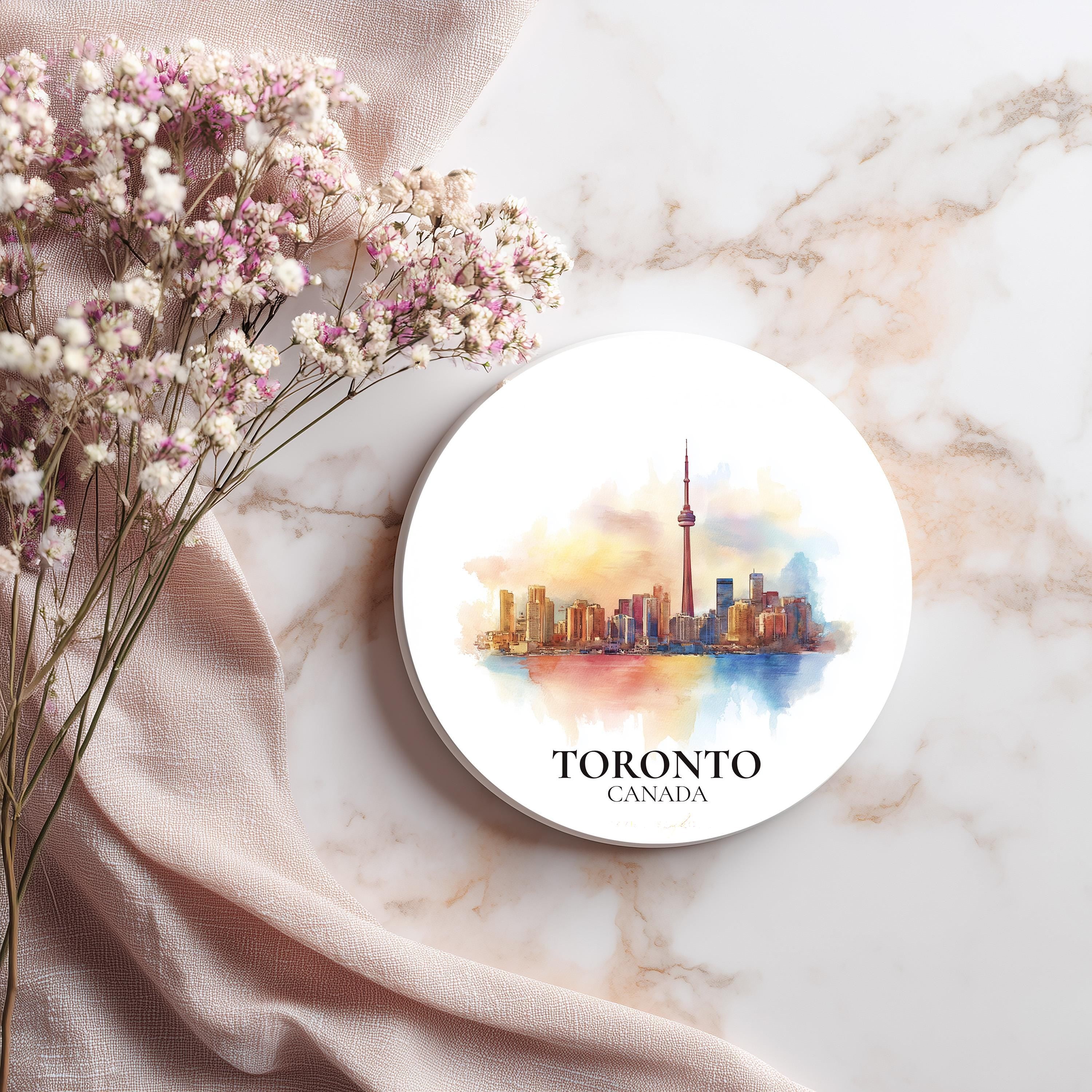 Toronto Ontario Coaster, Watercolor Personalized Painting, Travel Gift Souvenir, Home Decor, Ceramic Set