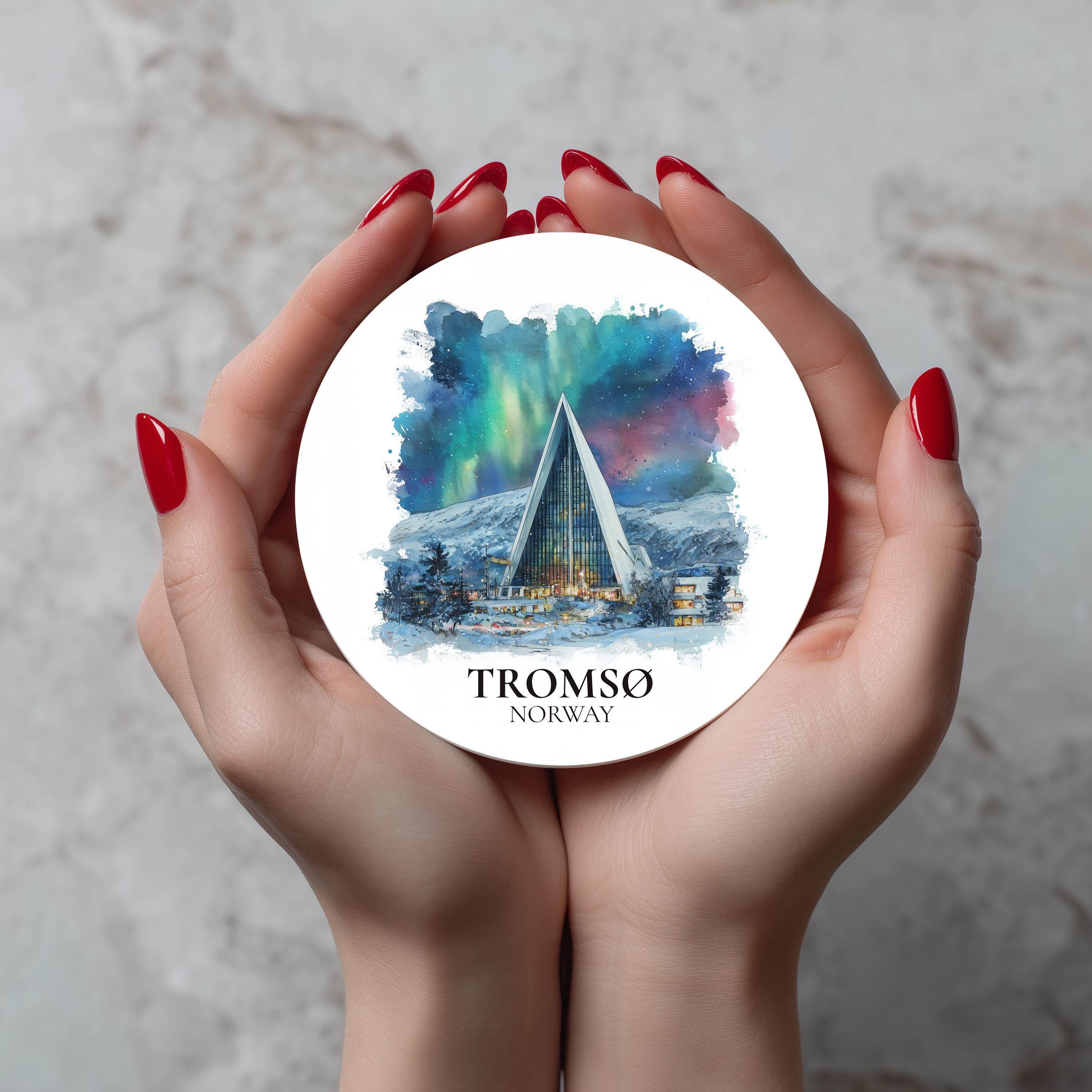 Tromso Norway Coaster, Watercolor Personalized Painting, Travel Gift Souvenir, Home Decor, Ceramic Set
