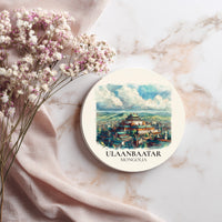 Ulaanbaatar Mongolia Coaster, Watercolor Personalized Painting, Travel Gift Souvenir, Home Decor, Ceramic Set