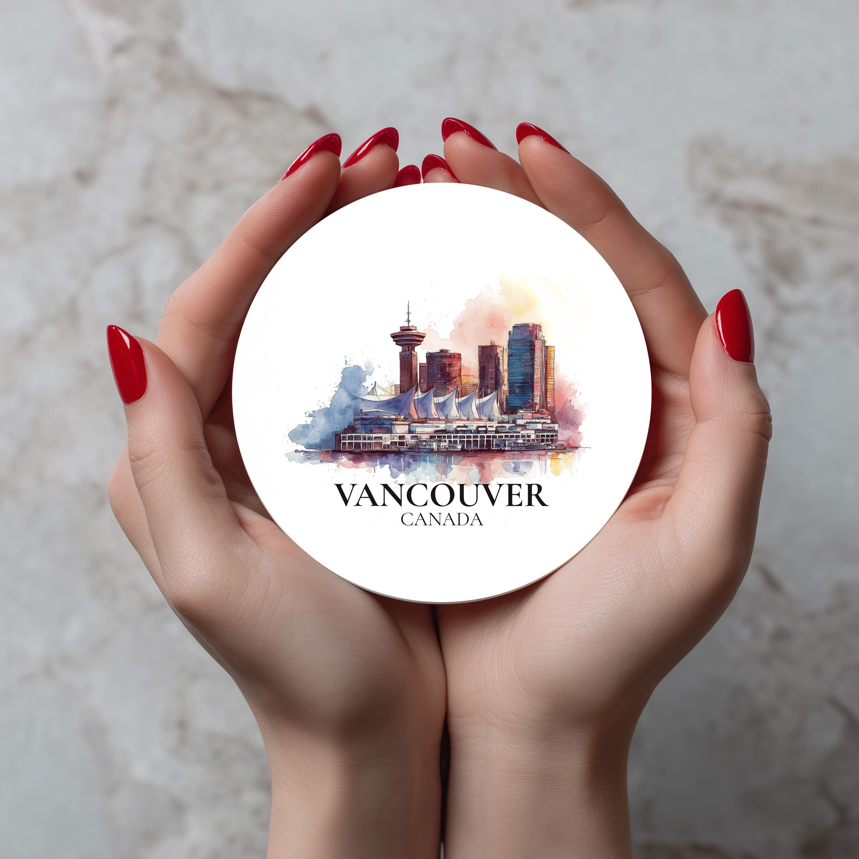 Vancouver Canada Coaster, Watercolor Personalized Painting, Travel Gift Souvenir, Home Decor, Ceramic Set