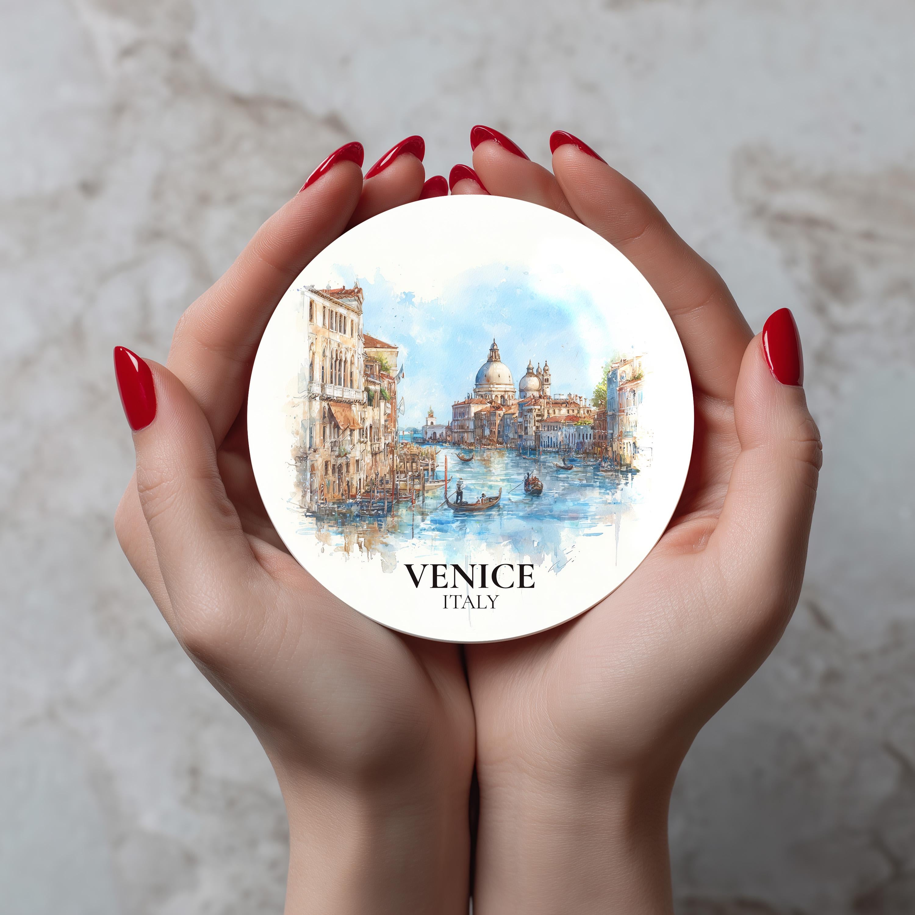 Venice Italy Coaster, Watercolor Personalized Painting, Travel Gift Souvenir, Home Decor, Ceramic Set