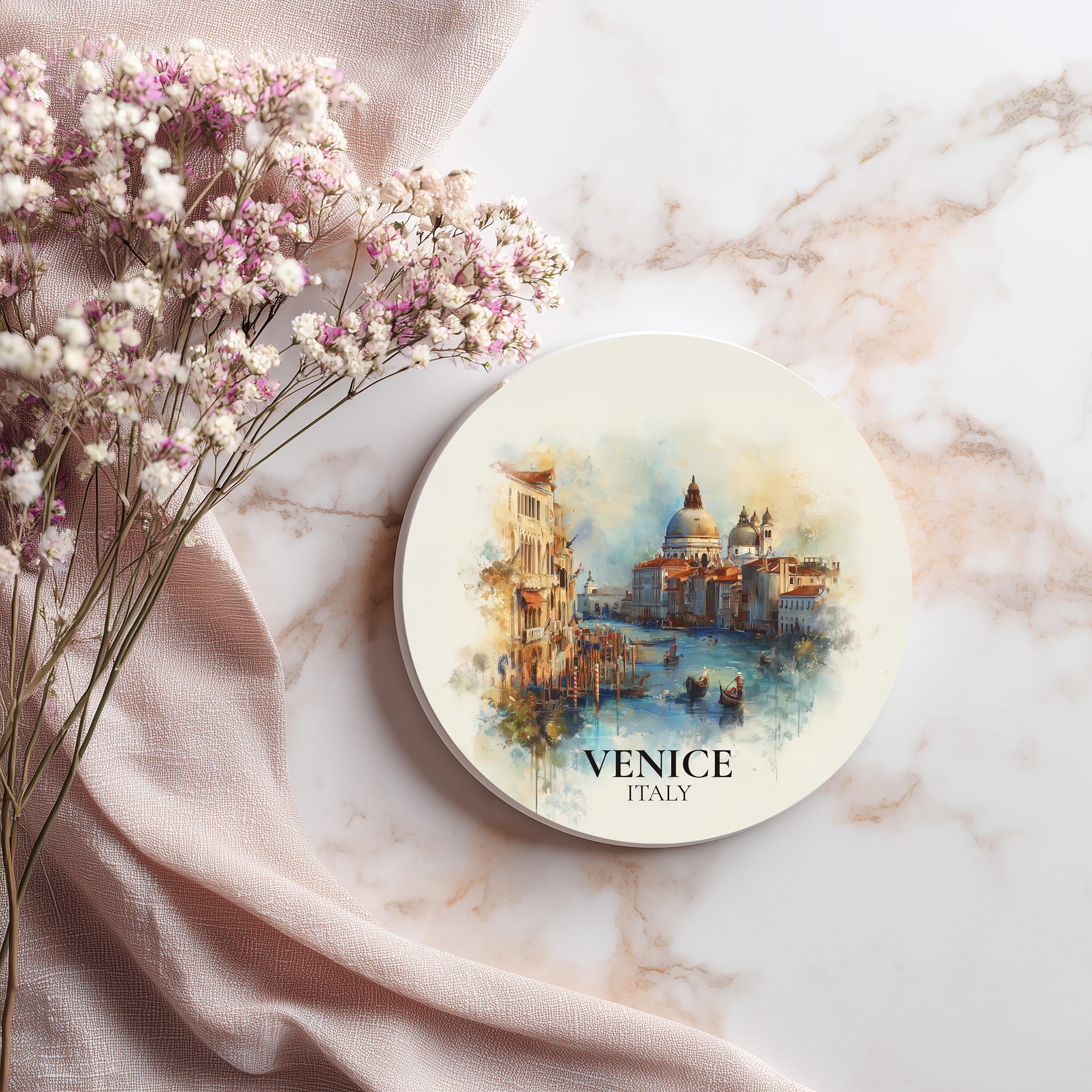 Venice Italy2 Coaster, Watercolor Personalized Painting, Travel Gift Souvenir, Home Decor, Ceramic Set