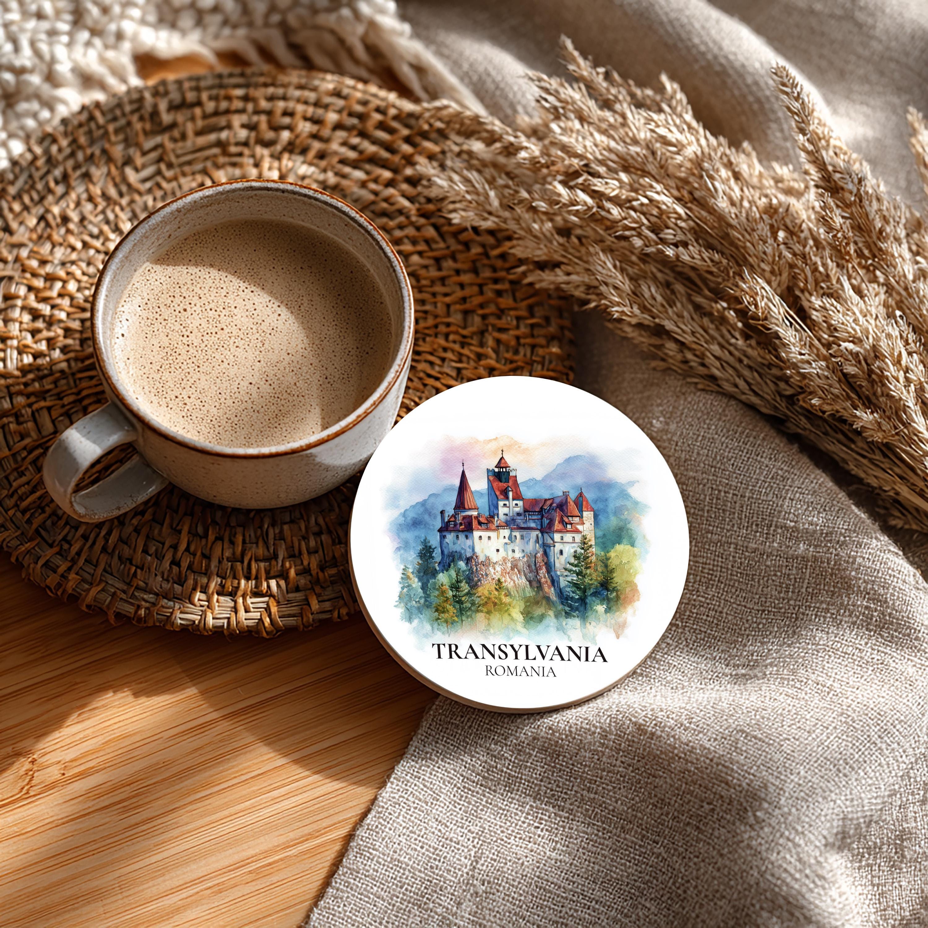 Transylvania Romania Coaster, Watercolor Personalized Painting, Travel Gift Souvenir, Home Decor, Ceramic Set