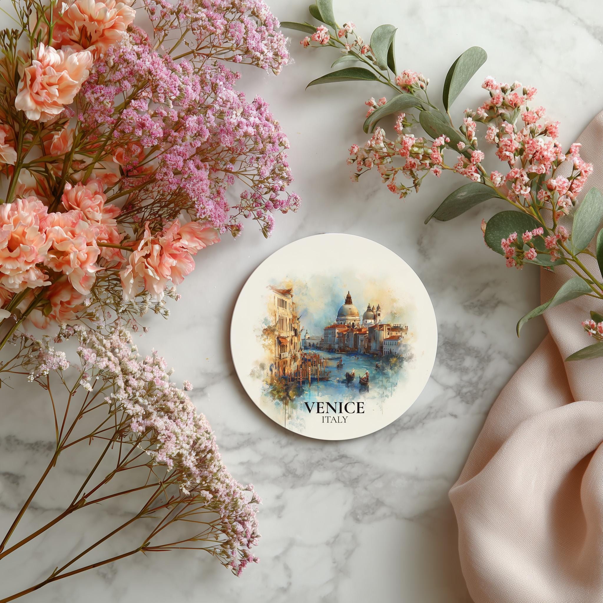 Venice Italy2 Coaster, Watercolor Personalized Painting, Travel Gift Souvenir, Home Decor, Ceramic Set