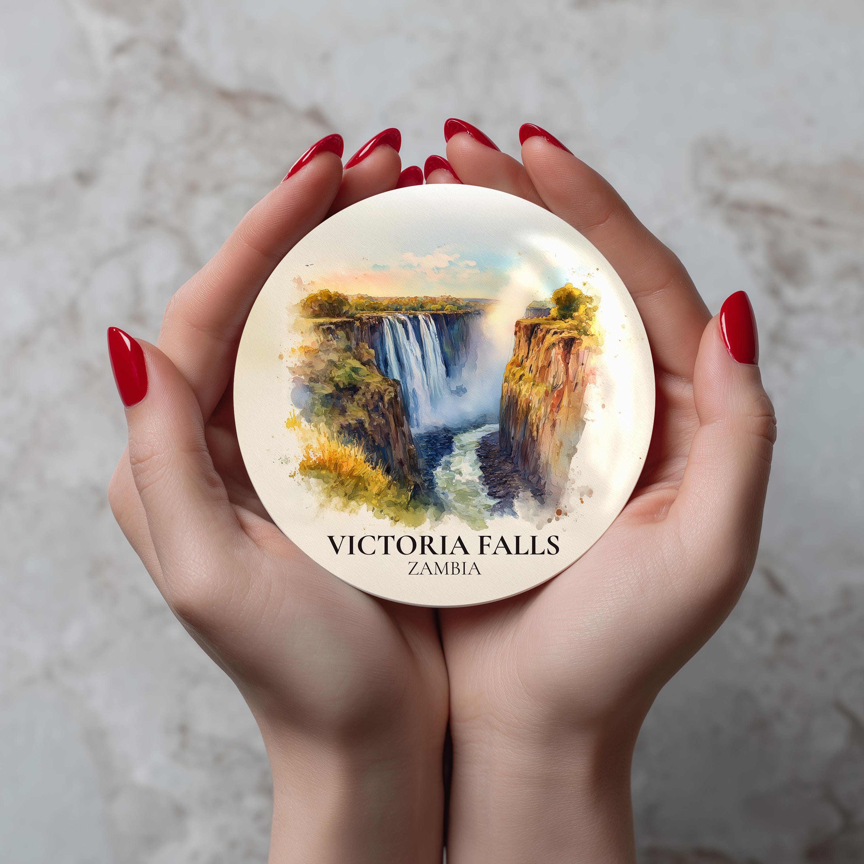 Victoria Falls Zambia Coaster, Watercolor Personalized Painting, Travel Gift Souvenir, Home Decor, Ceramic Set