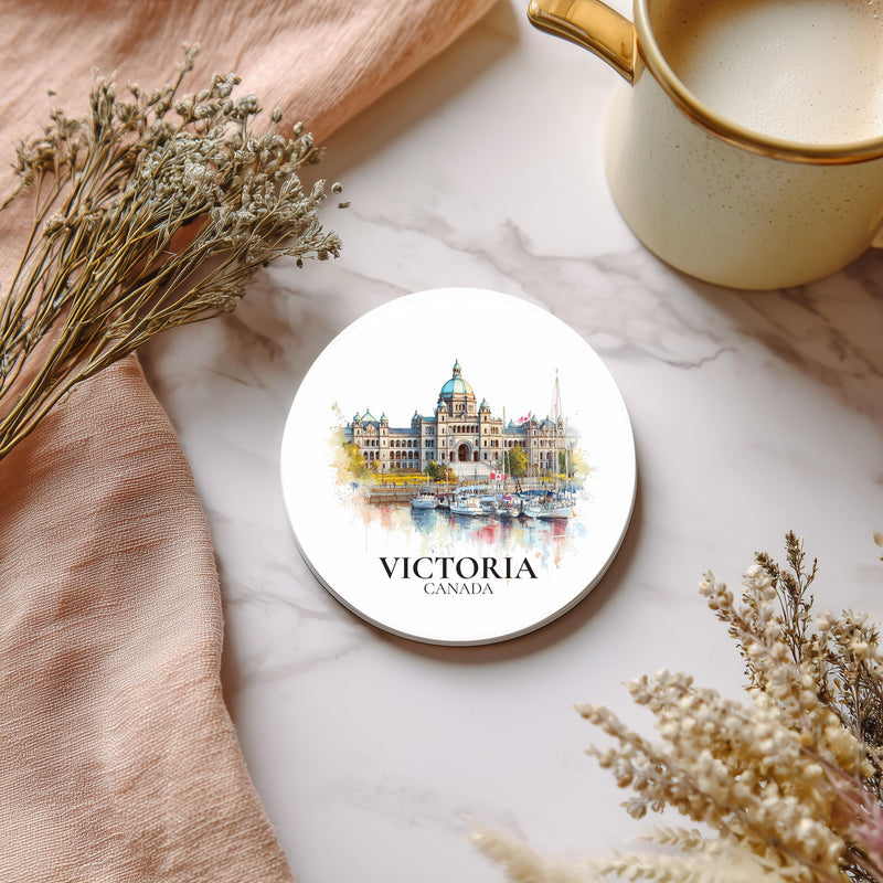 Victoria Canada Coaster, Watercolor Personalized Painting, Travel Gift Souvenir, Home Decor, Ceramic Set