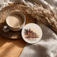 Varanasi India Coaster, Watercolor Personalized Painting, Travel Gift Souvenir, Home Decor, Ceramic Set
