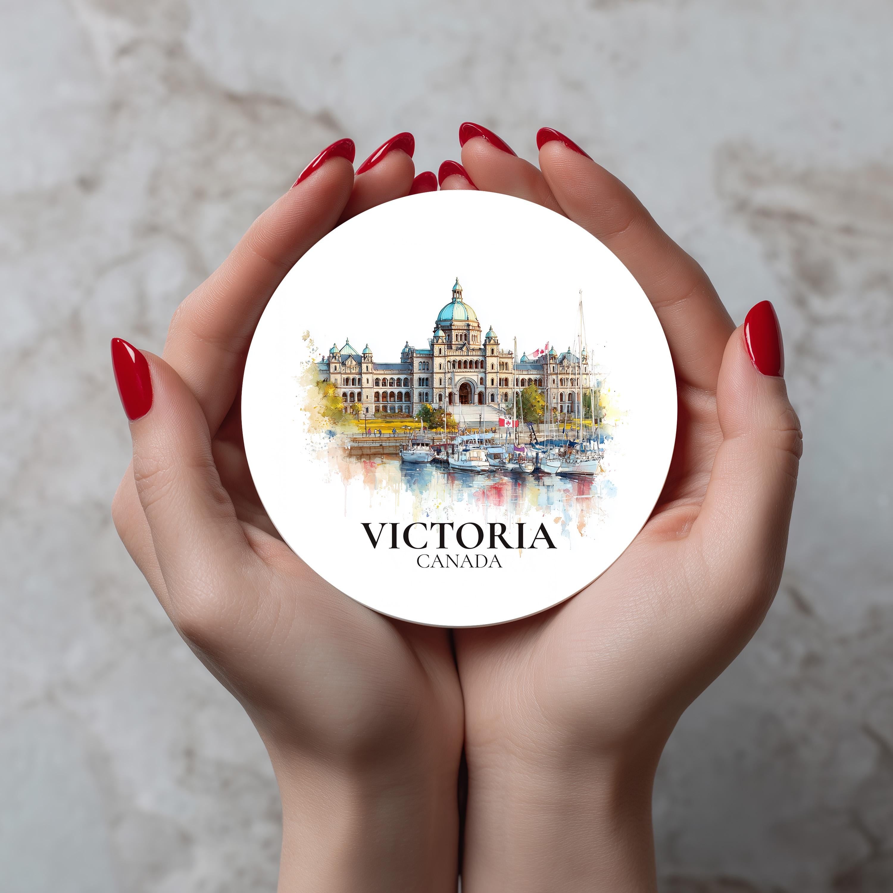 Victoria Canada Coaster, Watercolor Personalized Painting, Travel Gift Souvenir, Home Decor, Ceramic Set