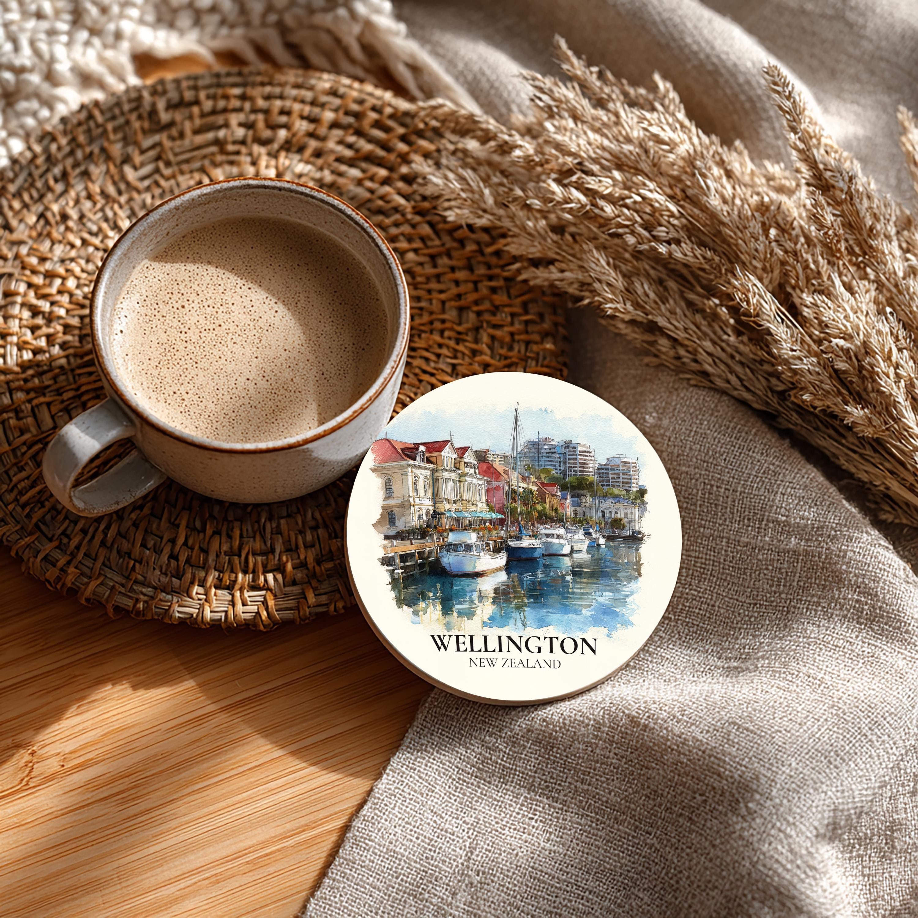 Wellington New Zealand Coaster, Watercolor Personalized Painting, Travel Gift Souvenir, Home Decor, Ceramic Set