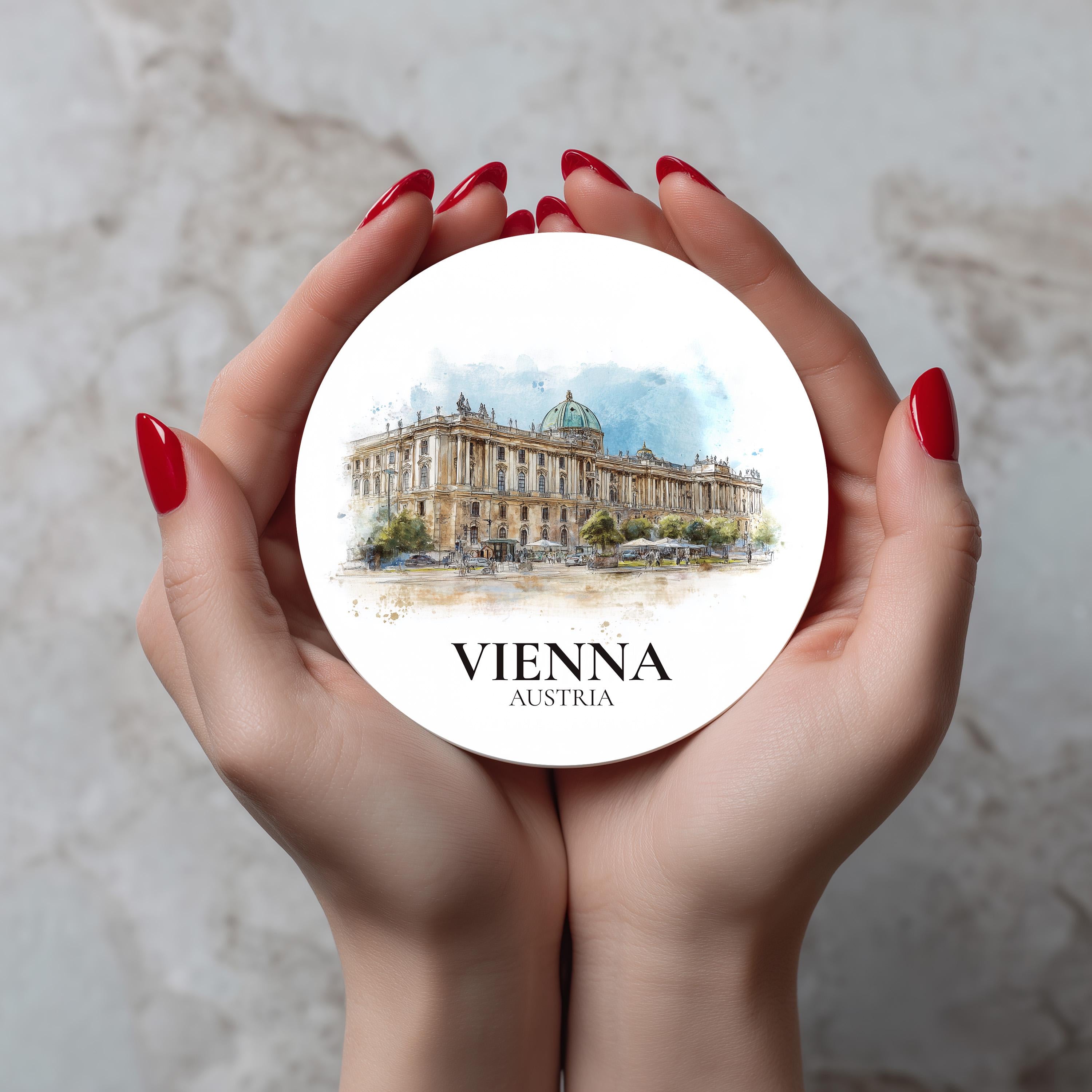 Vienna Austria2 Coaster, Watercolor Personalized Painting, Travel Gift Souvenir, Home Decor, Ceramic Set