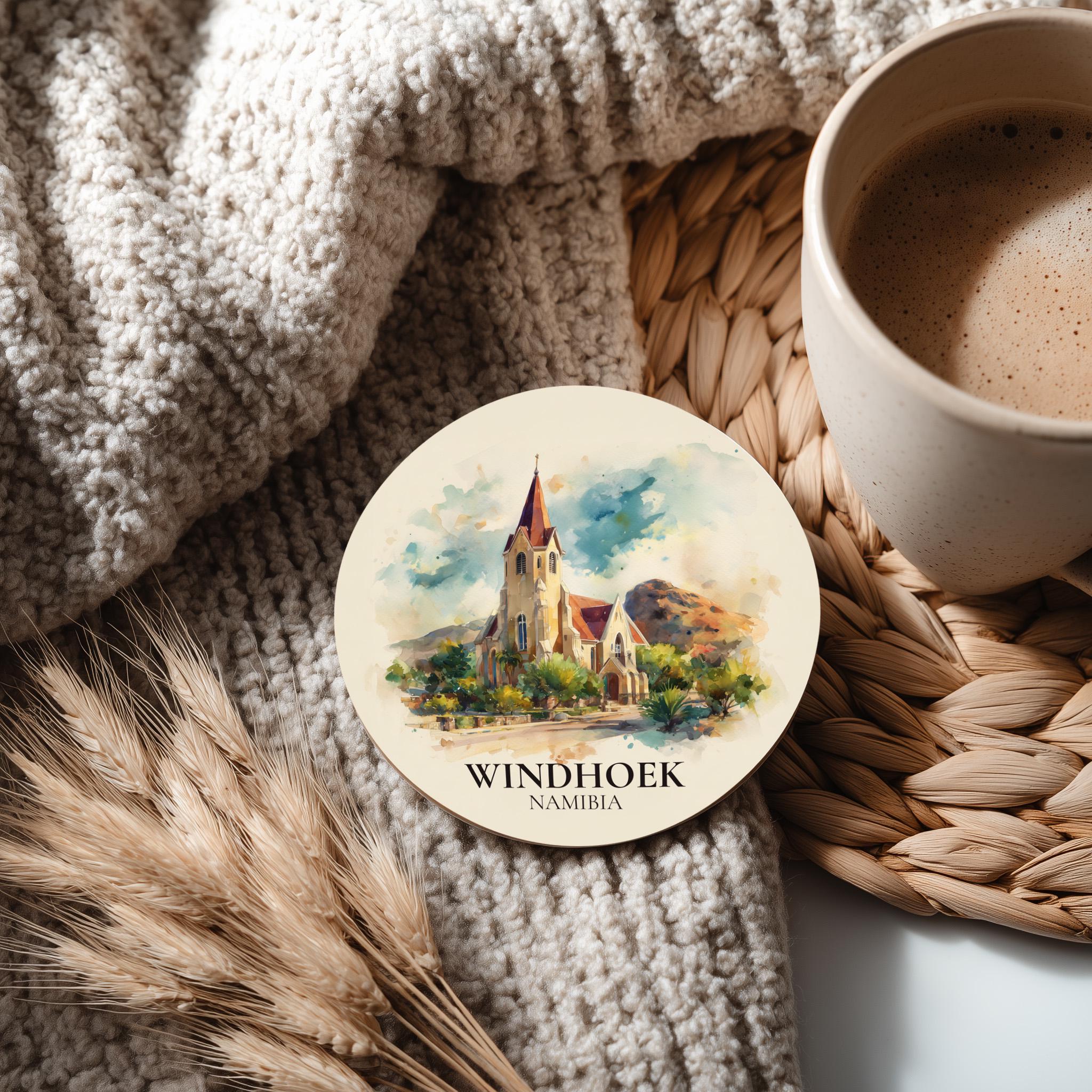Windhoek Namibia Coaster, Watercolor Personalized Painting, Travel Gift Souvenir, Home Decor, Ceramic Set