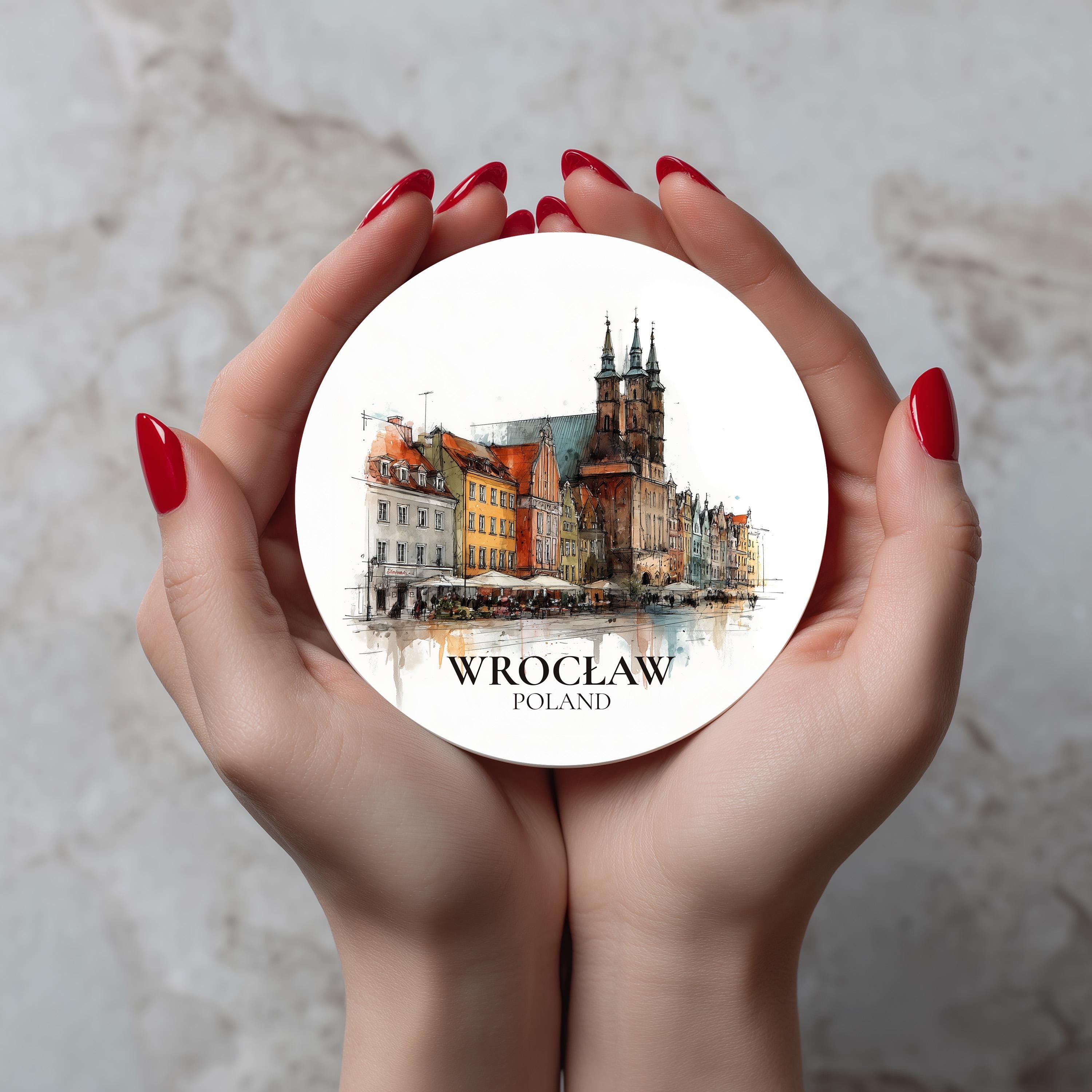 Wroclaw Poland Coaster, Watercolor Personalized Painting, Travel Gift Souvenir, Home Decor, Ceramic Set