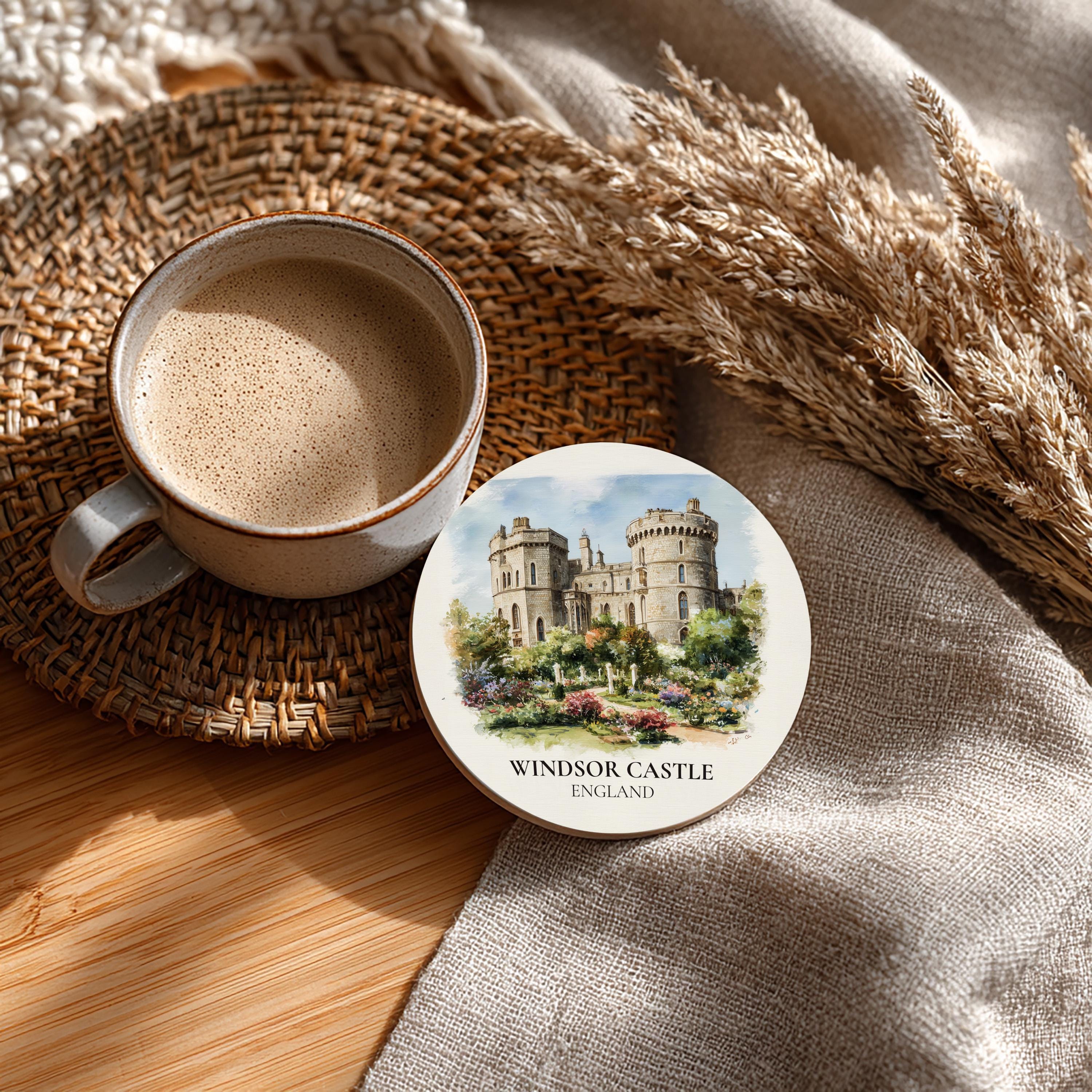 Windsor Castle England Coaster, Watercolor Personalized Painting, Travel Gift Souvenir, Home Decor, Ceramic Set