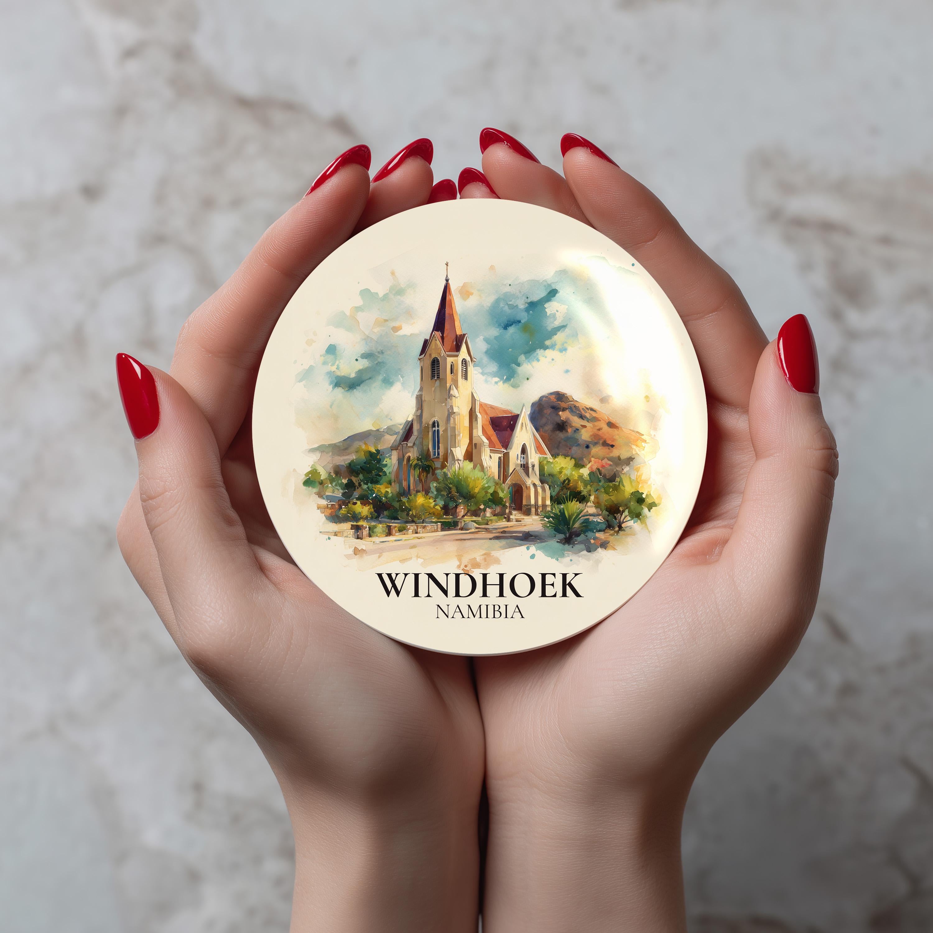Windhoek Namibia Coaster, Watercolor Personalized Painting, Travel Gift Souvenir, Home Decor, Ceramic Set